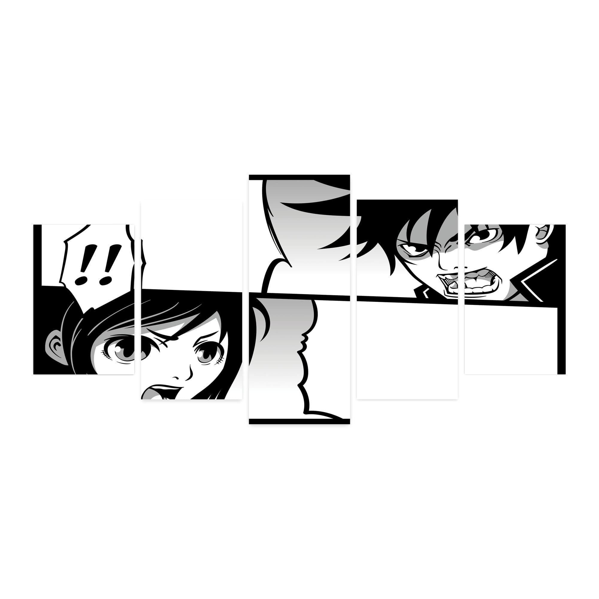 Ambesonne Anime 5-Panel Acrylic Glass Wall Art - Japanese Manga Fight Scene Print, Black White Grey Cartoon Decor (60