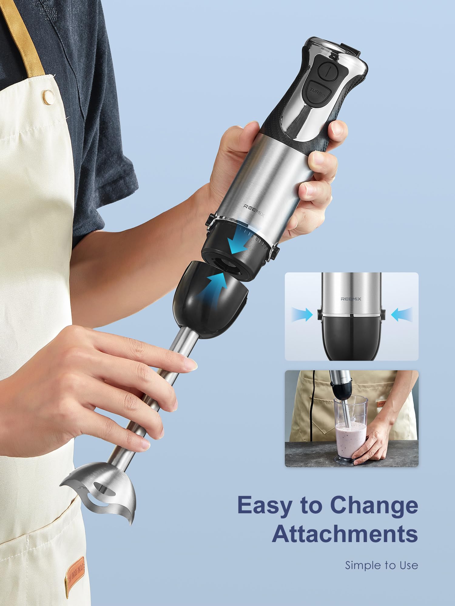 **5-in-1 1000W Immersion Hand Blender with Stainless Steel Blade & Copper Motor - Includes Mixing Beaker, Whisk & Milk Frother - Perfect for Smoothies, Purees, Baby Food & Cooking (Black)**    *Ideal for blending soups, sauces, milkshakes, and homemade baby food – great for kitchens, cafes, and busy parents!*