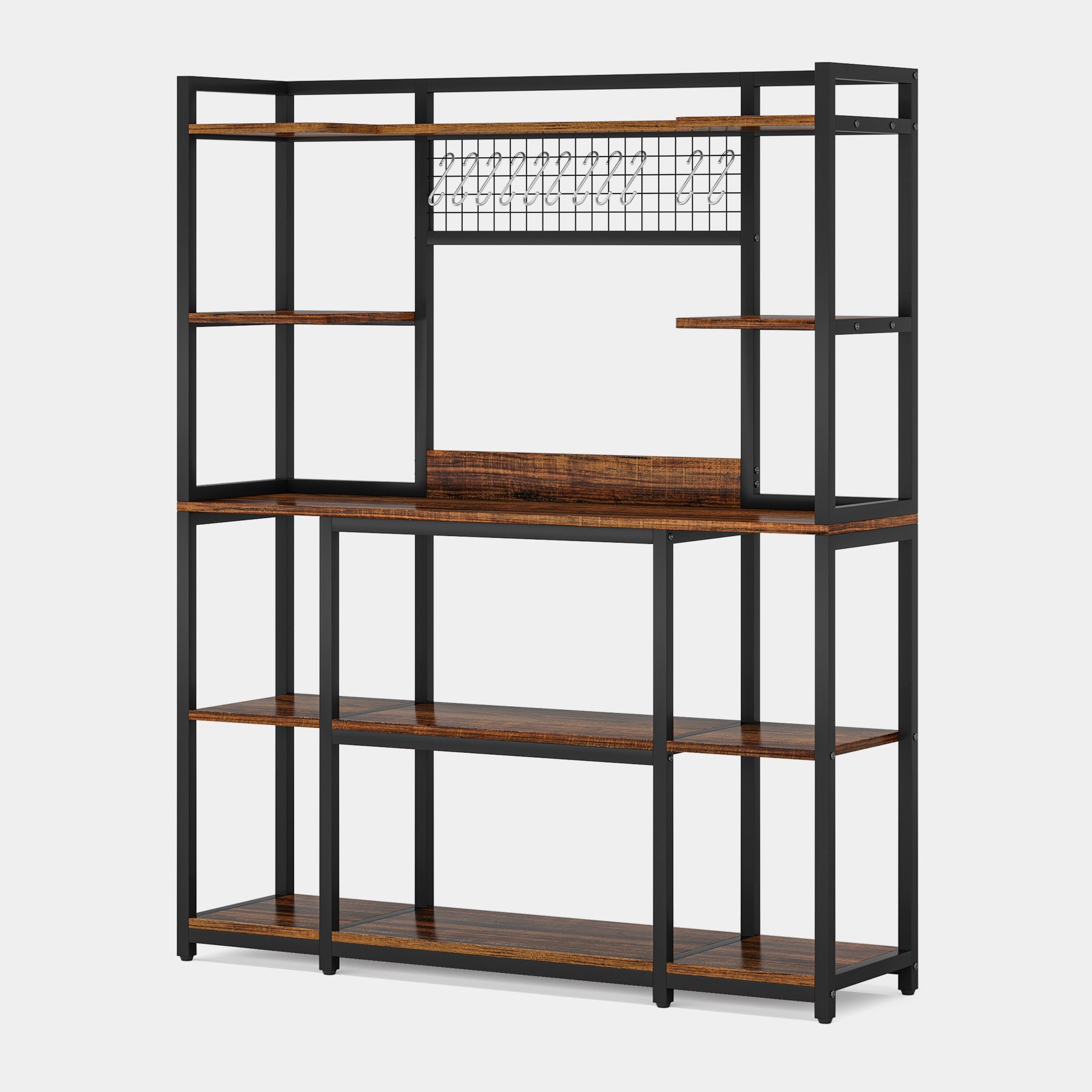 5-Tier Kitchen Baker's Rack with 11 Hooks - 55 Inch Wide Metal Storage Shelf for Spices, Cookware & Baking Supplies - Perfect for Pantry, Garage & Small Space Organization