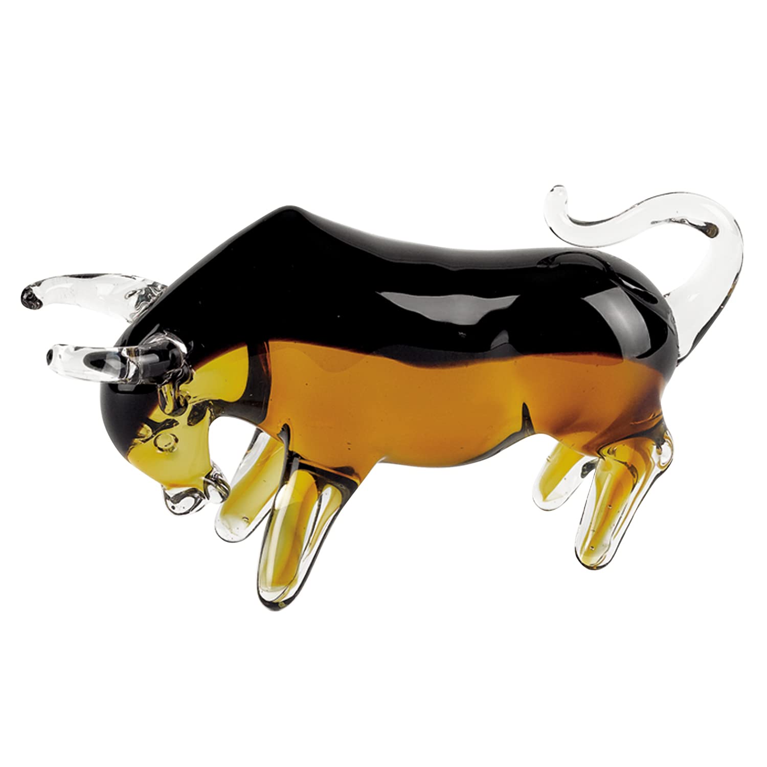 Elegant Modern Murano Style Art Glass Animal Figurines - Colorful Bull Statue 8x4 Inches, Handmade Glass Decor for Home, Office & Gift Giving