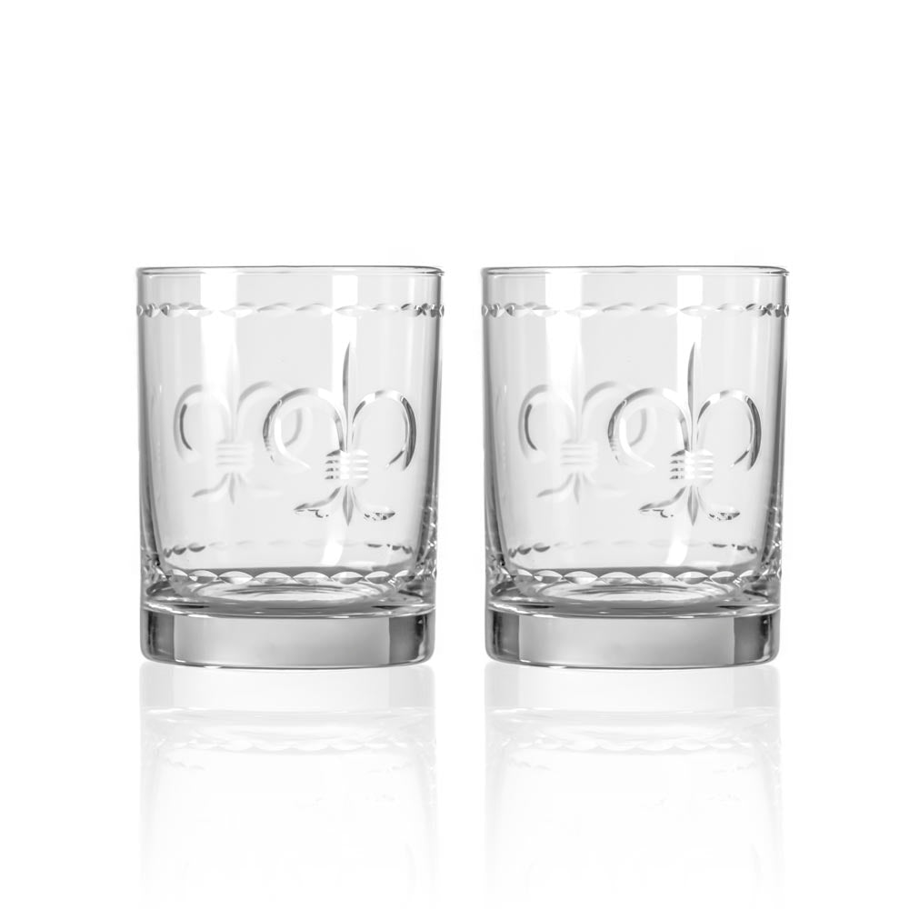 Premium 13oz Fleur De Lis Double Old Fashioned Glasses - Set of 2 | Elegant Whiskey & Cocktail Drinking Glasses for Home Bar, Parties & Gifts