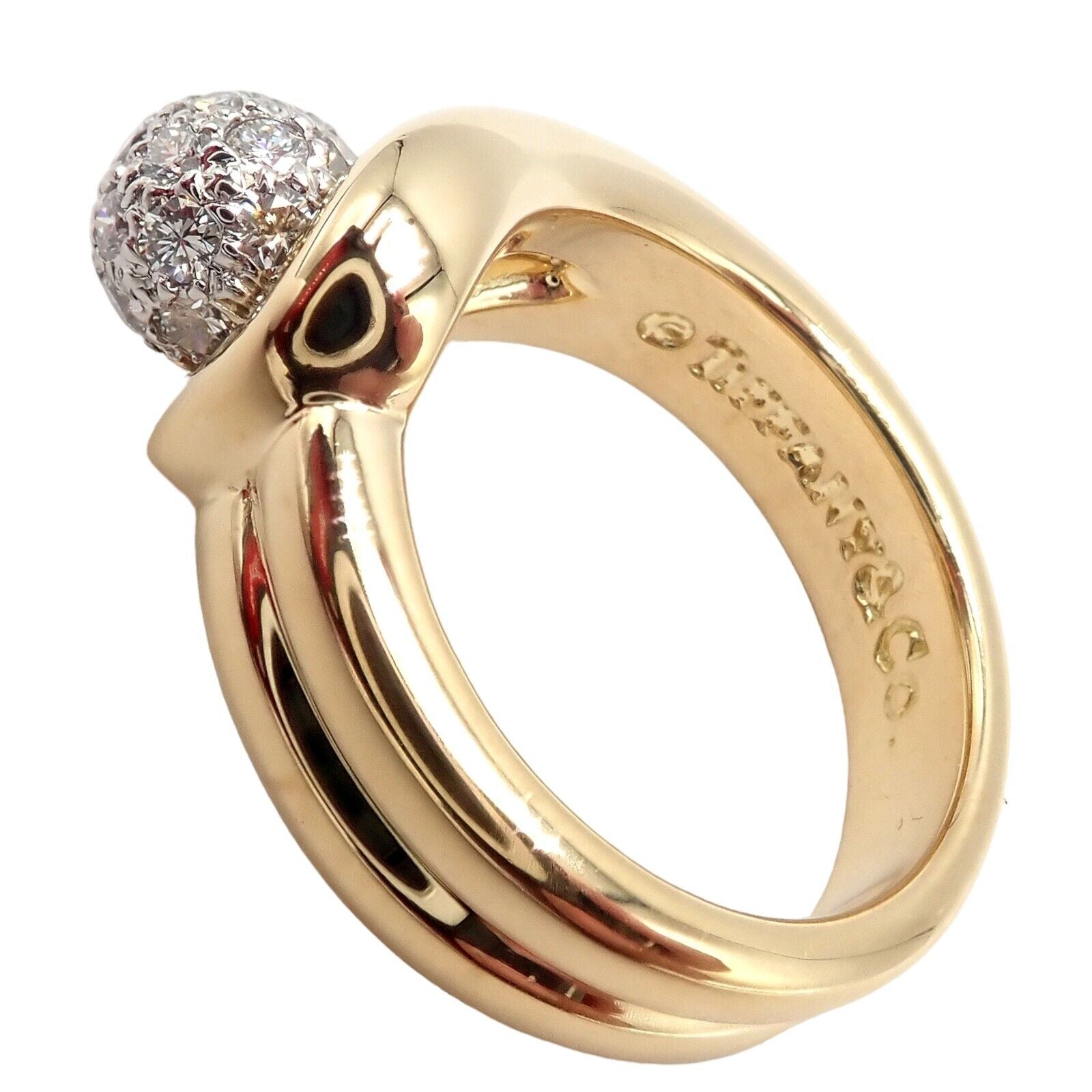 Authentic Tiffany & Co 18k Yellow Gold & Platinum Diamond Ball Ring Size 4.25 - Elegant Jewelry for Weddings, Anniversaries & Special Occasions