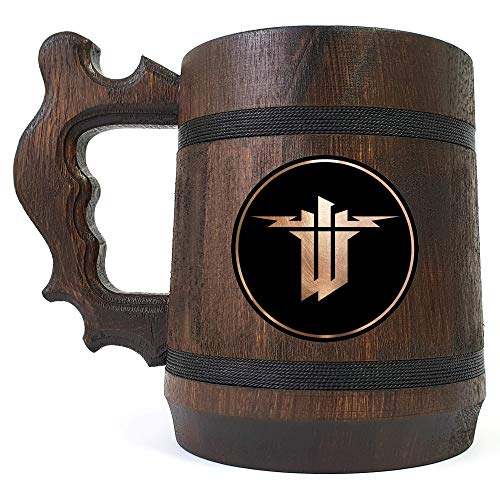 Wolfenstein II - The New Colossus Themed Beer Stein - Personalized Video Game Gift for Gamers & Geeks - Custom Engraved Wooden Beer Mug - Perfect for Groomsmen, Birthday & Gaming Parties