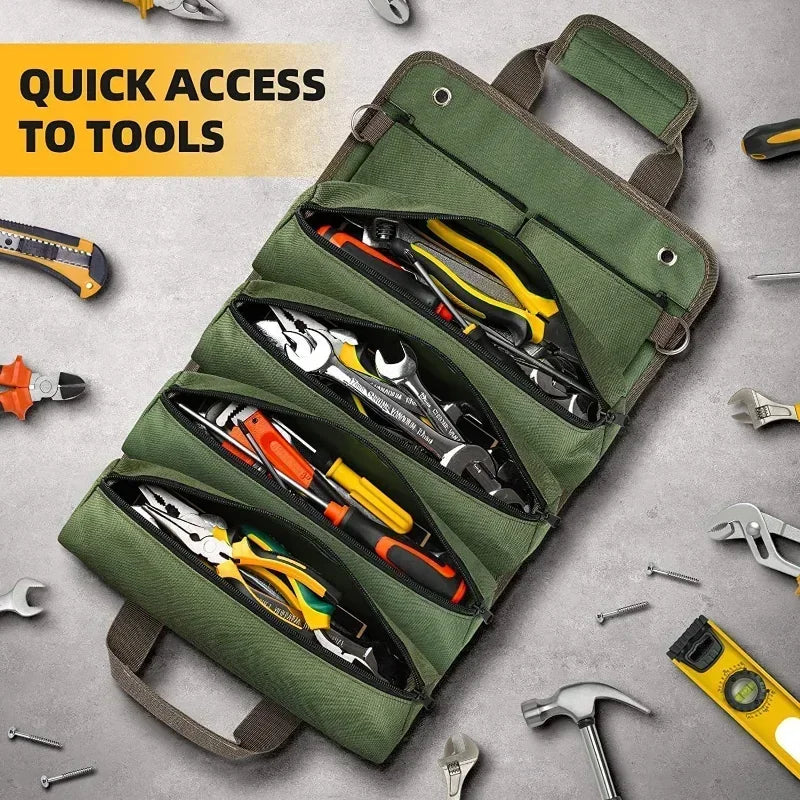 Heavy Duty Roll Up Tool Bag Organizer - Durable Portable Tool Storage for Electricians, Plumbers & DIYers - Perfect for Workshops, Construction Sites & Home Repairs