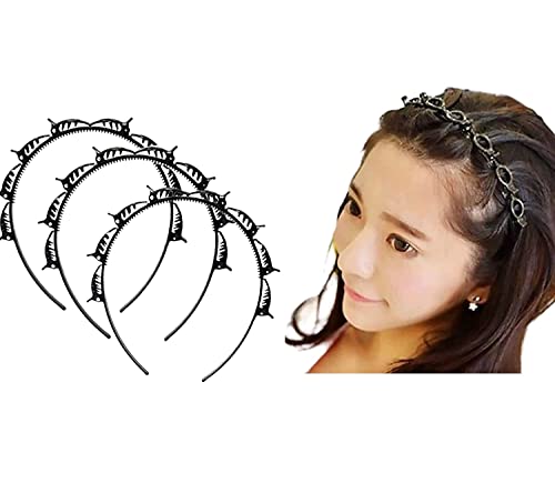 Skvilla Double Layer Twister Plait Headbands & Hair Clips for Women & Girls - Alligator Clips for Thin or Thick Hair - Barrette for Double Bangs Hairstyle - Pack of 3 Black Hairpins - Perfect for School, Work, Parties & Everyday Styling