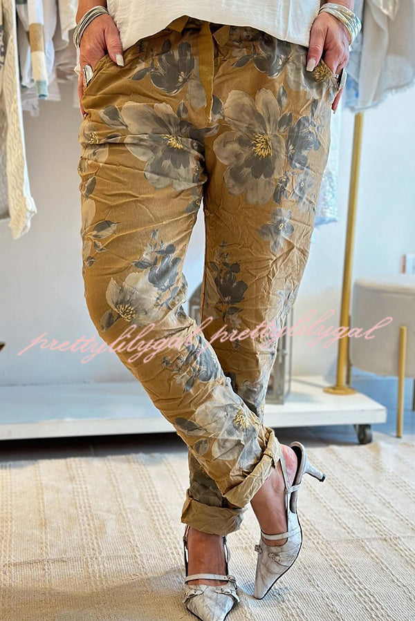 Floral Print Elastic Waist Casual Pocket Pants for Women - Comfortable Stretch Lounge Pants for Spring Summer Outdoor Activities and Travel