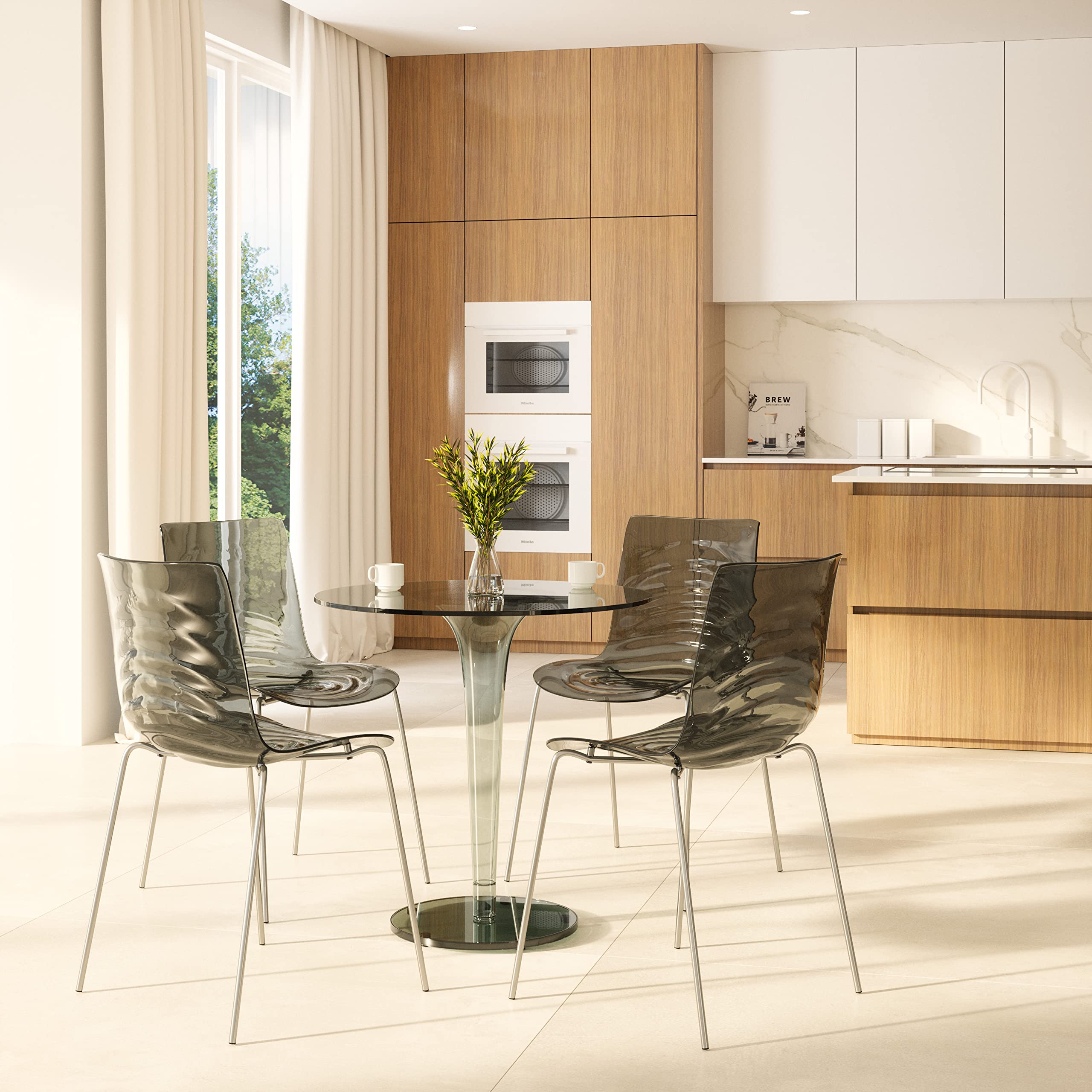 LeisureMod Astor Modern Acrylic Lucite Dining Chairs Set of 2 - Water Ripple Design with Chrome Metal Legs for Contemporary Dining Room, Kitchen, Office & Small Spaces - Perfect for Modern Home Decor & Compact Living Areas