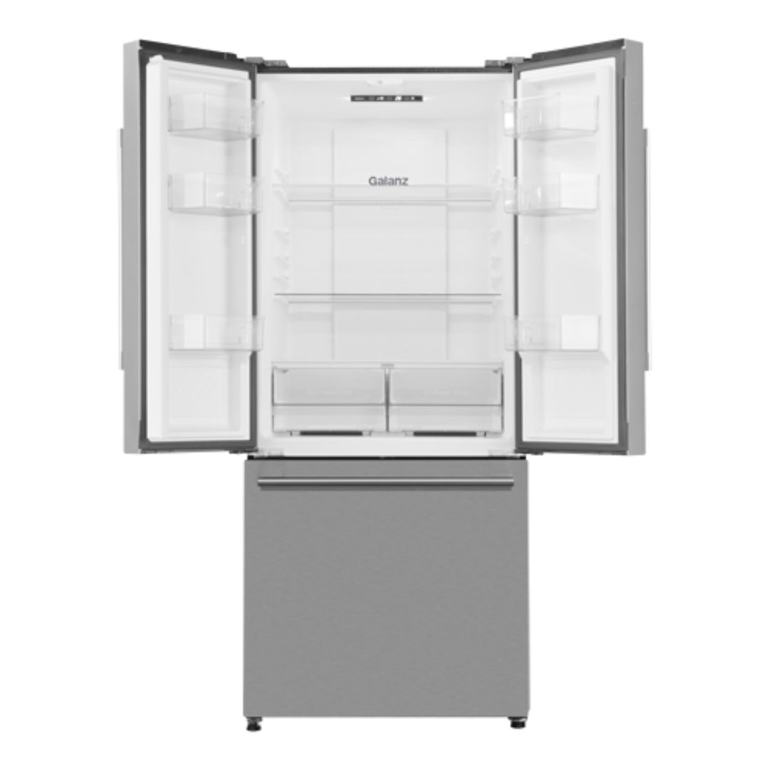 Galanz 28-Inch 16 Cu. Ft. 3-Door French Door Refrigerator with Ice Maker - Stainless Steel (GLR16FS2K16) - Perfect for Kitchens, Apartments & Small Spaces