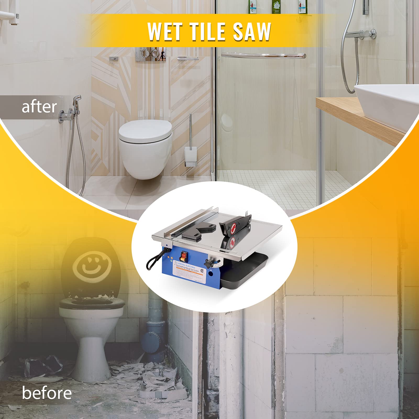 Leegol Electric 7-Inch Wet Tile Saw - Professional Ceramic & Porcelain Cutter with Water Cooling System - Perfect for DIY Home Renovation, Bathroom Remodeling & Floor Tile Installation