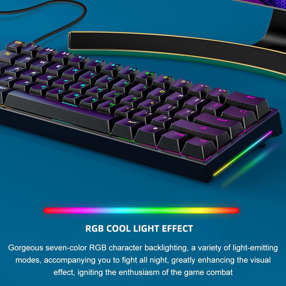 Docooler 61-Key Mechanical Gaming Keyboard with Blue Switches - Durable Compact Design, RGB Backlit, Ergonomic - Perfect for PC Gaming, Office Work & Typing Enthusiasts