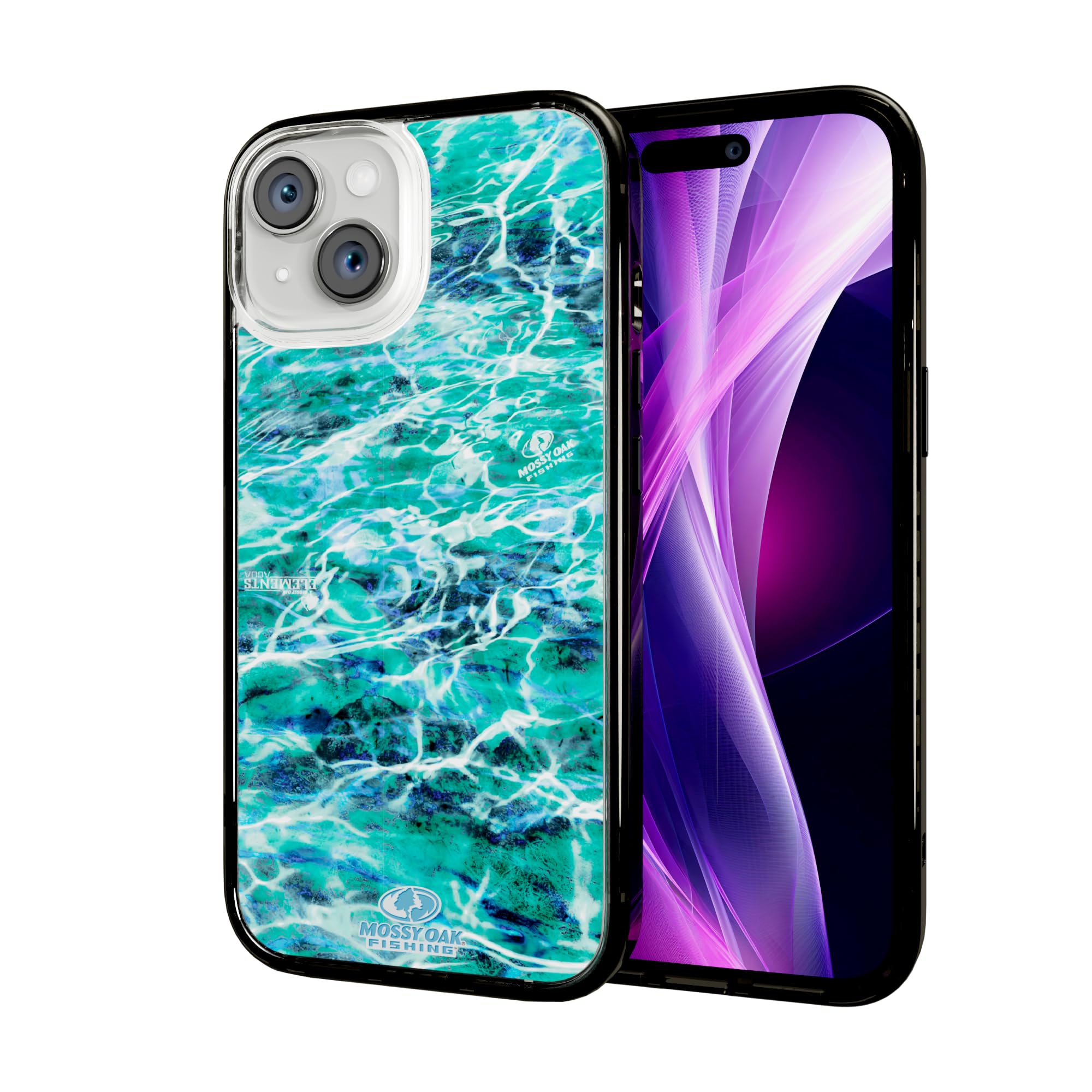 Cellhelmet Magnitude Case for iPhone 15 - MagSafe Compatible & Drop Test Certified | Shockproof Durable iPhone 15 Mossy Oak Case in Agua Seafoam & Onyx Black | Perfect for Outdoor Adventures & Daily Protection