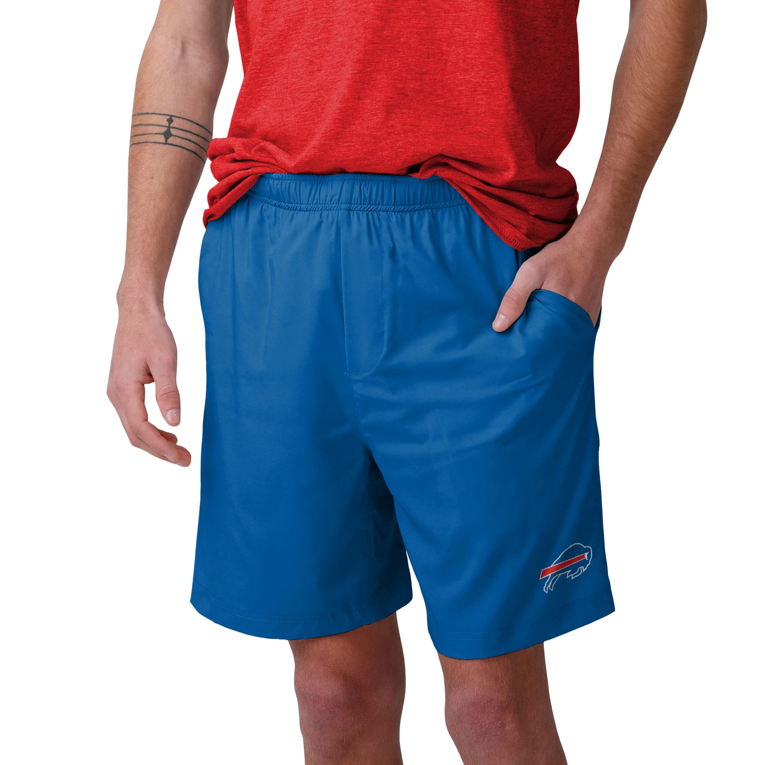 FOCO Buffalo Bills NFL Men's Solid Woven Athletic Shorts - Comfortable Breathable Casual Sports Shorts for Game Day, Workout, and Lounge Wear - Size S