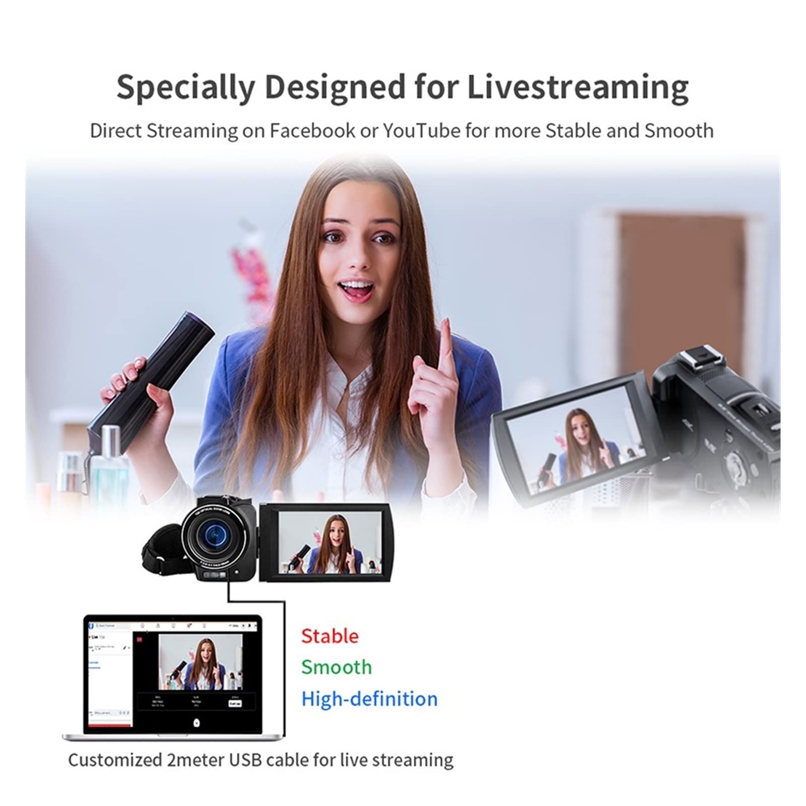 AUBEST 4K Professional Video Camera Camcorder with 12x Optical Zoom, 3.5