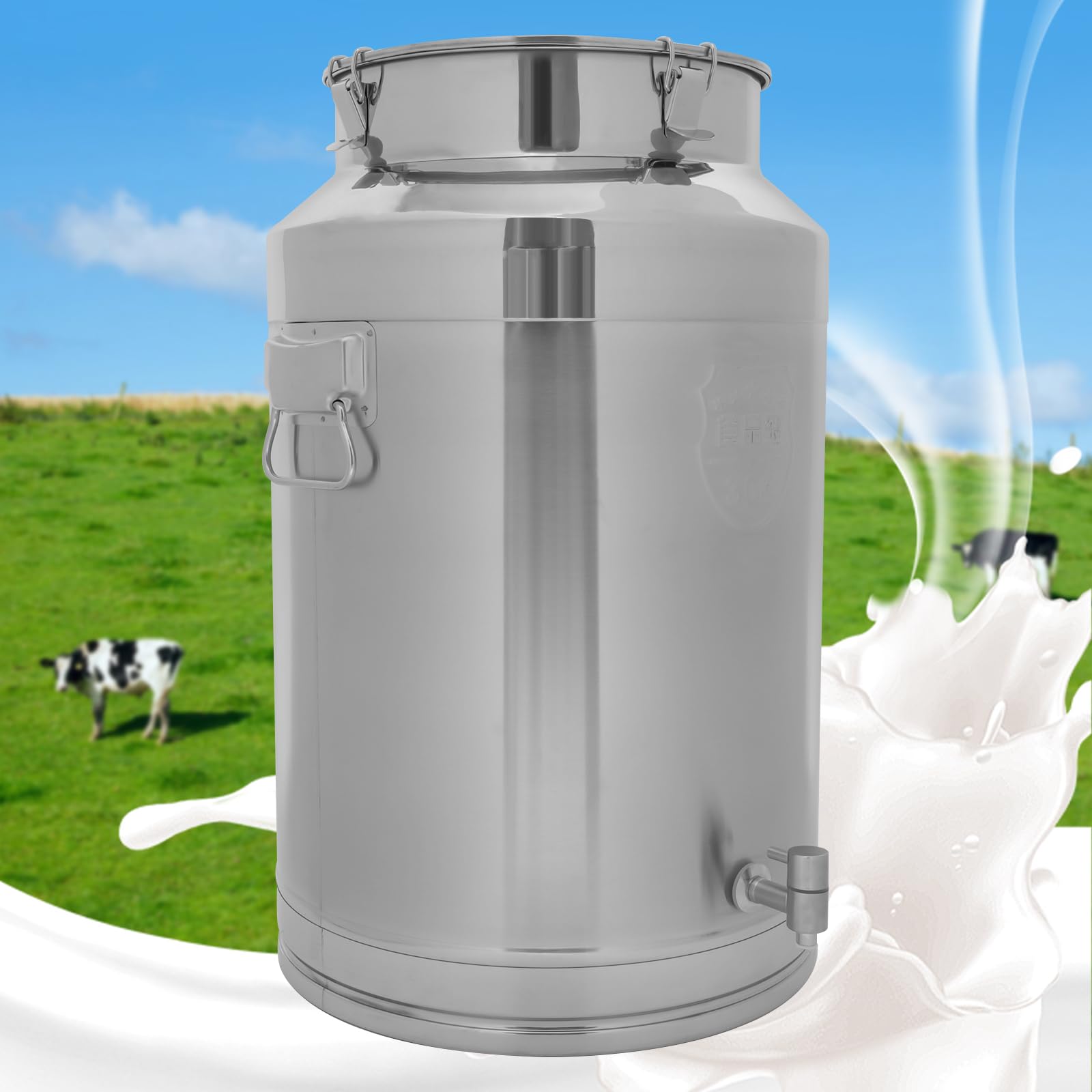 20 Gallon (76L) Stainless Steel Milk Can with Faucet - Heavy Duty Sealed Container for Milk, Wine, Grains & Liquids - Ideal for Dairy Farms, Breweries & Food Storage