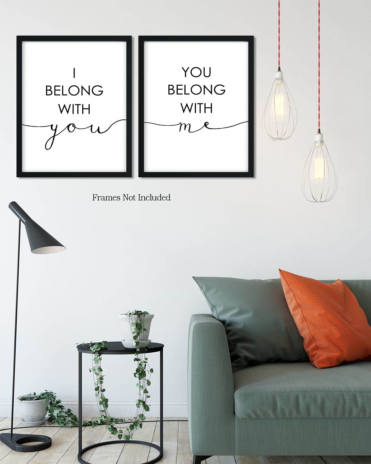 Govivo Love Wall Art Prints - 'I Belong With You, You Belong With Me' Romantic Couple Decor - Unframed Photo Paper Prints with White Background - Perfect for Bedroom, Living Room & Wedding Gift