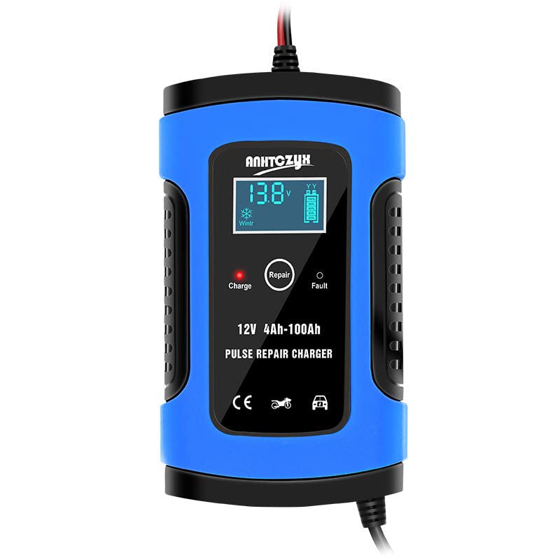 OBEST 12V Smart Car Battery Charger with Temperature Compensation - Trickle Charger, Pulse Repair & Maintainer for Car, Motorcycle, RV, SUV, Lawn Mower - Short Circuit Protection, Silent & Safe - Perfect for Winter Storage, Seasonal Vehicles & Long-Term Battery Maintenance