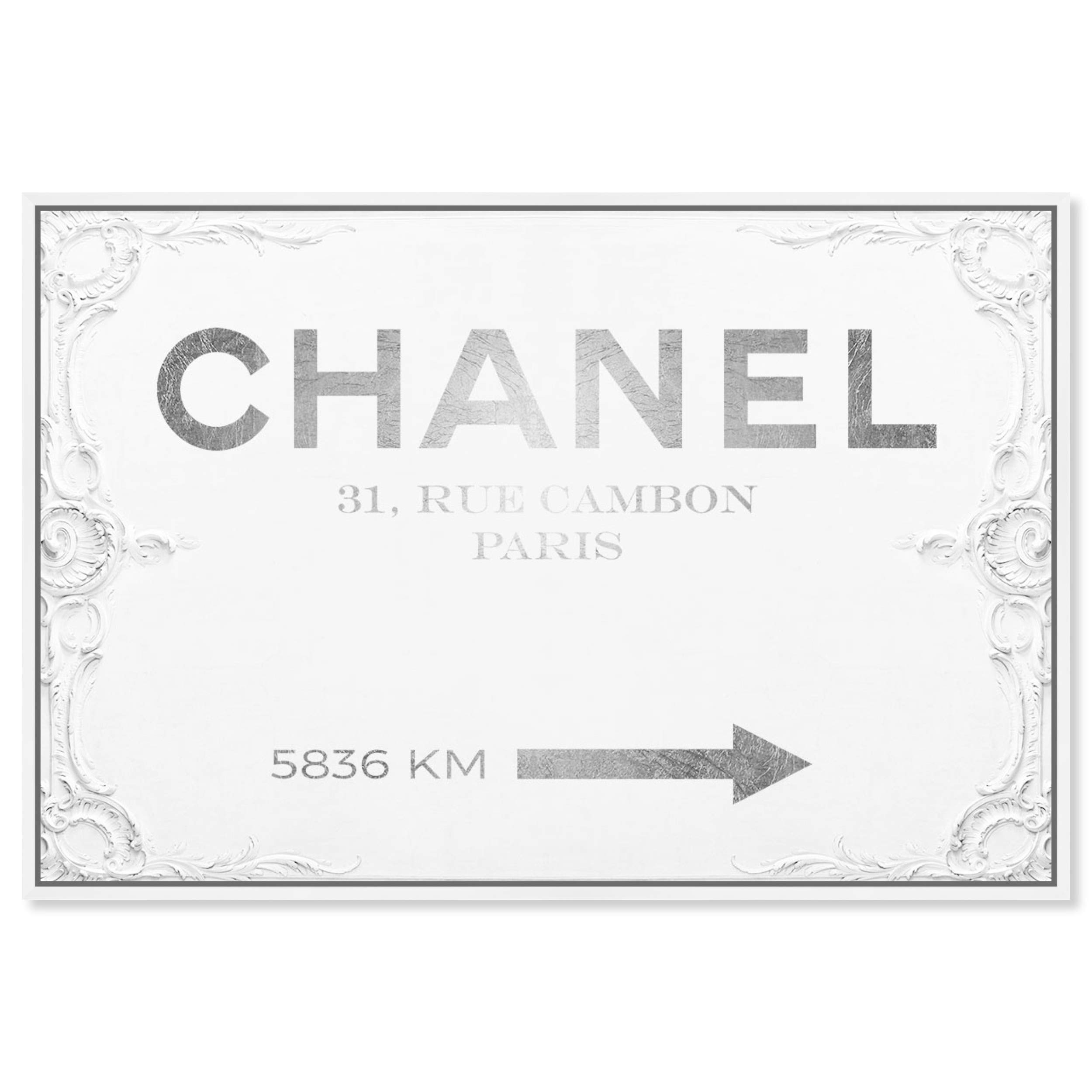 Oliver Gal Artist Co. Contemporary 16x24 Inch Rococo Framed Canvas Wall Art - Elegant White Couture Road Sign for Living Room, Bedroom & Office Decor