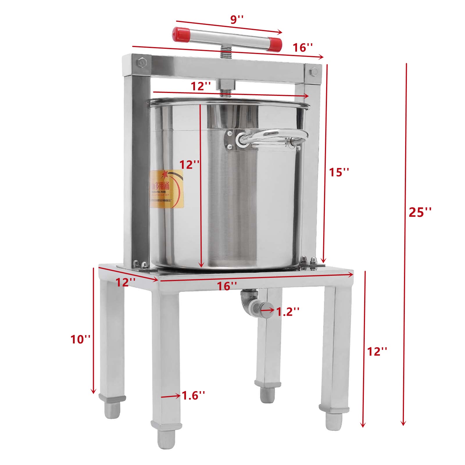 3.5 Gallon Manual Fruit Wine Press - Grape, Apple Cider & Honey Extractor for DIY Juice Making | Perfect for Home Brewing, Winemaking & Fresh Juice Extraction