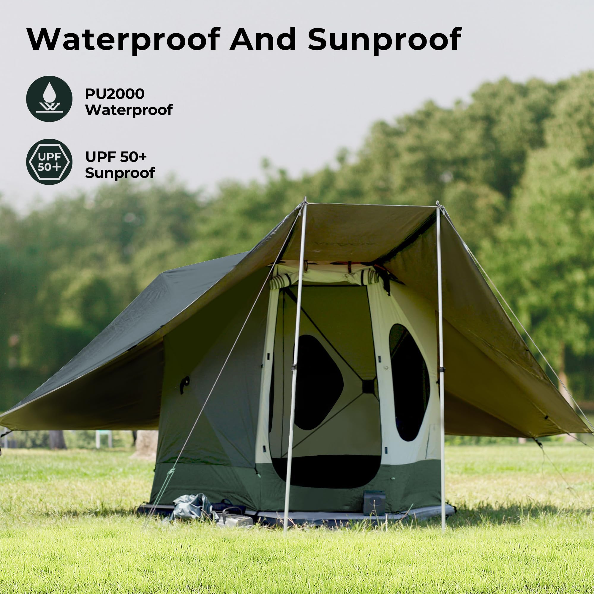 ACACIA Canopy 2-3 Person Camping Tent - Waterproof PU2000 4-Season Tarp with UPF50+ Sun Protection, Includes 2 Telescoping Poles & Carry Bag - Perfect for Summer Nights, Backpacking, and Outdoor Adventures