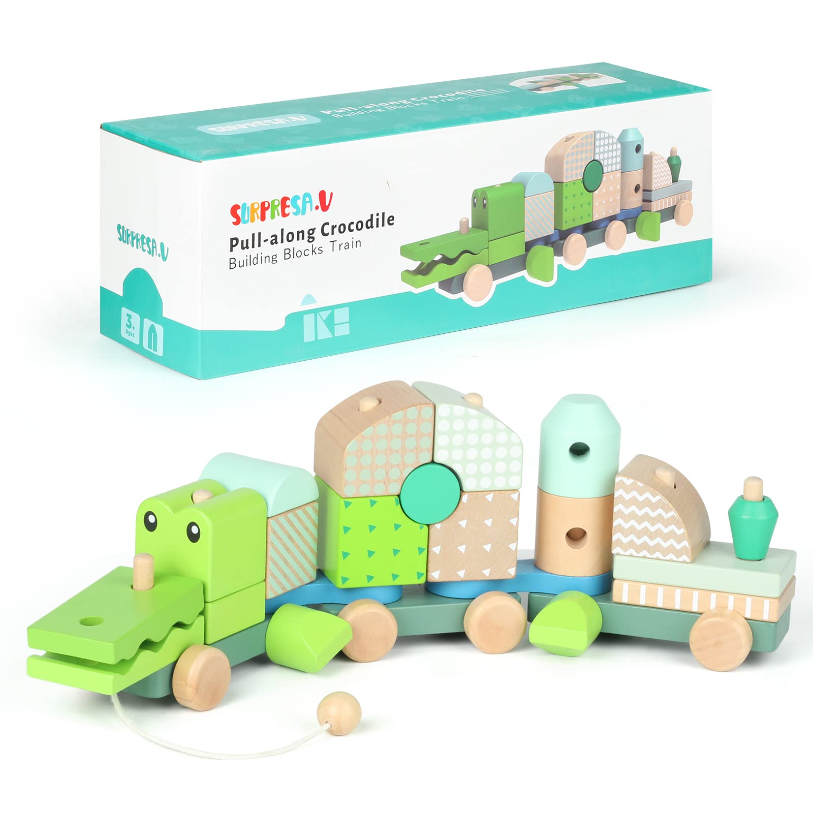 Montessori Wooden Stacking & Pull Toys for 1 Year Old Toddlers - Alligator Shape Sorter Learning Educational Toys for Preschool Kids | Perfect for Early Childhood Development & Sensory Play at Home