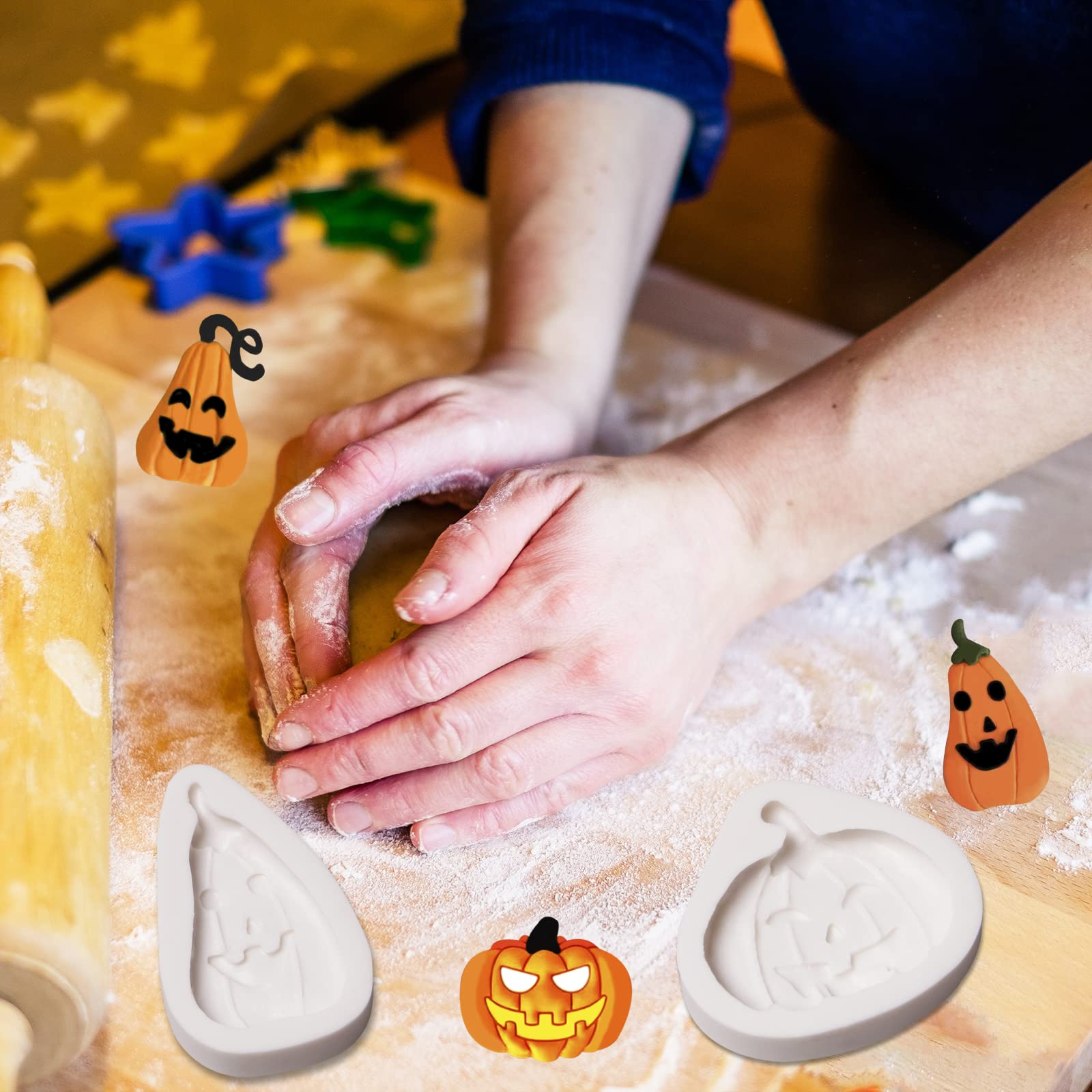 4Pcs Halloween Silicone Pumpkin Chocolate Molds - Ghost Shaped Baking Molds for Candy, Cake, Cupcake, Cookie, Jelly, Pudding, Fondant & Resin DIY Crafts - Perfect for Halloween Party Decorations & Baking Gifts