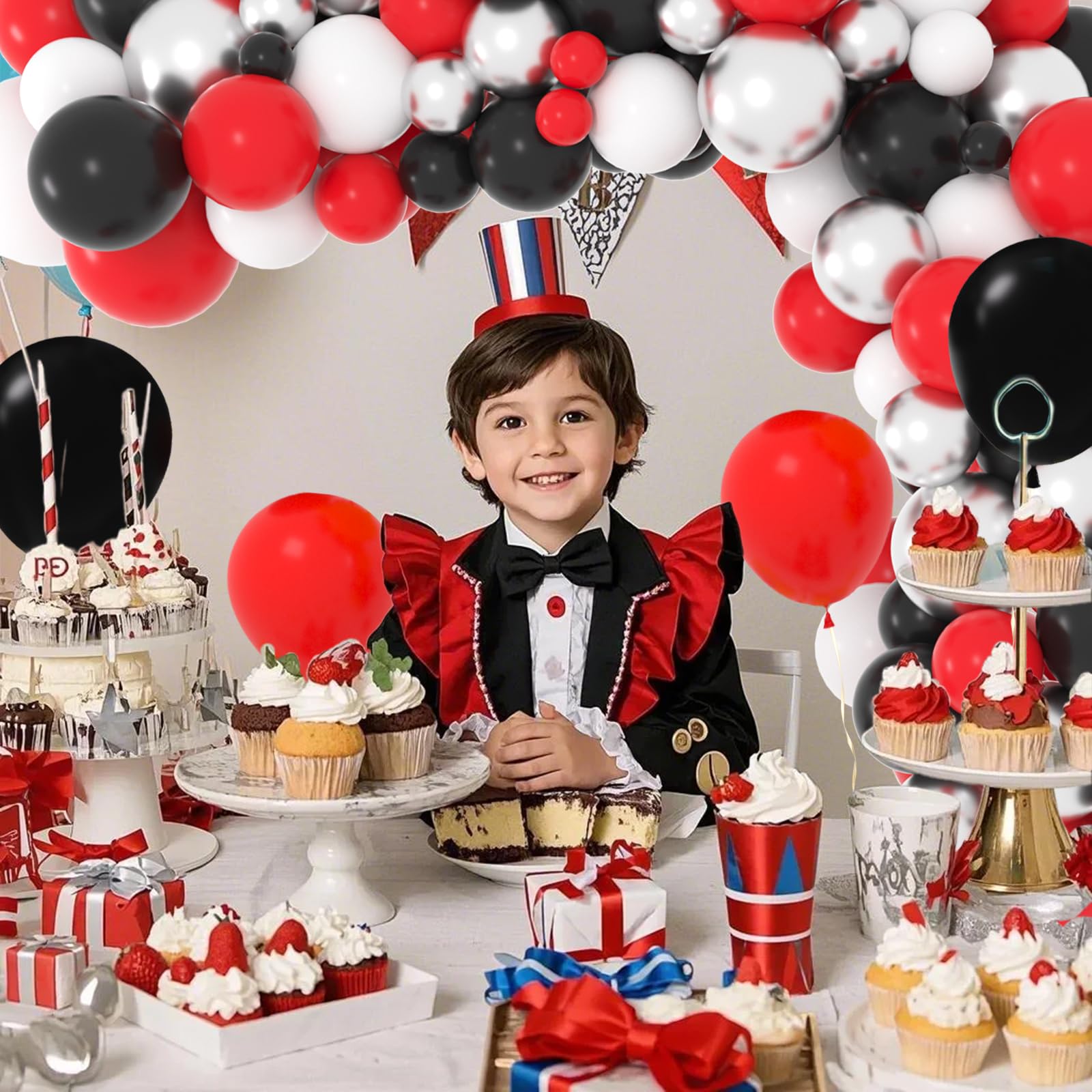 Red Black White Silver Balloon Garland Arch Kit - 50pcs Latex Balloons for Poker Theme, Birthday, Wedding, Graduation Party Decorations | Perfect for Casino Nights, Class of 2025 Celebrations & Retirement Parties