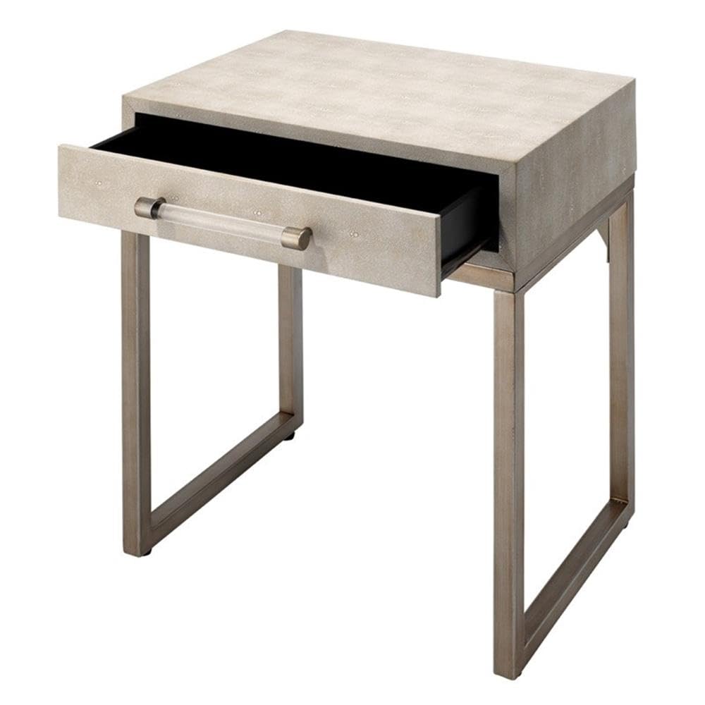 Modern Cream Transitional Side Table - Iron Metal & Faux Leather Accent Table for Living Room, Bedroom, or Office Decor