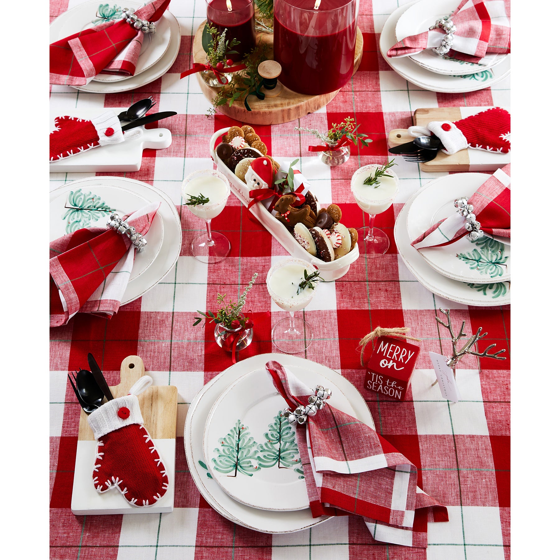 Very Merry Plaid Square Placemats Set of 4 - Holiday Dining Table Decor for Christmas Parties & Family Gatherings