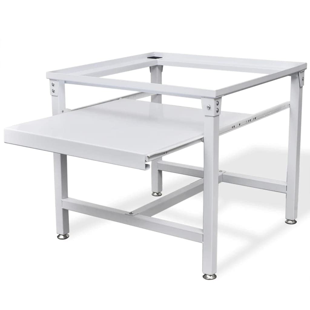 iFCOW White Washing Machine Pedestal with Pull-Out Storage Shelf - Perfect for Laundry Room Organization & Space Saving