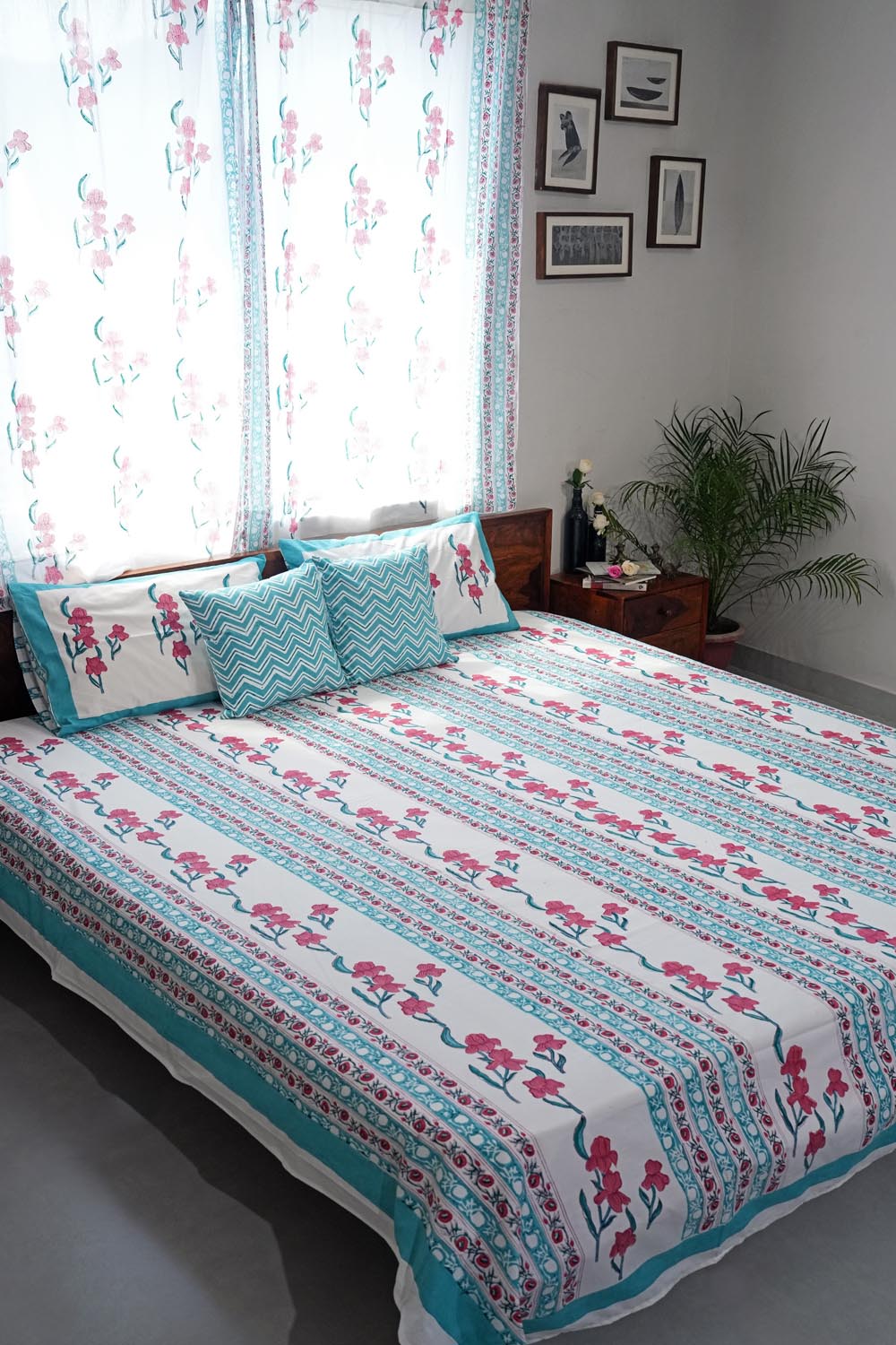 Poppy Dream Hand Block Printed Cotton Percale Bedsheet Set | 100% Organic Cotton | Breathable & Soft Bedding | Perfect for Boho & Vintage Style Bedrooms