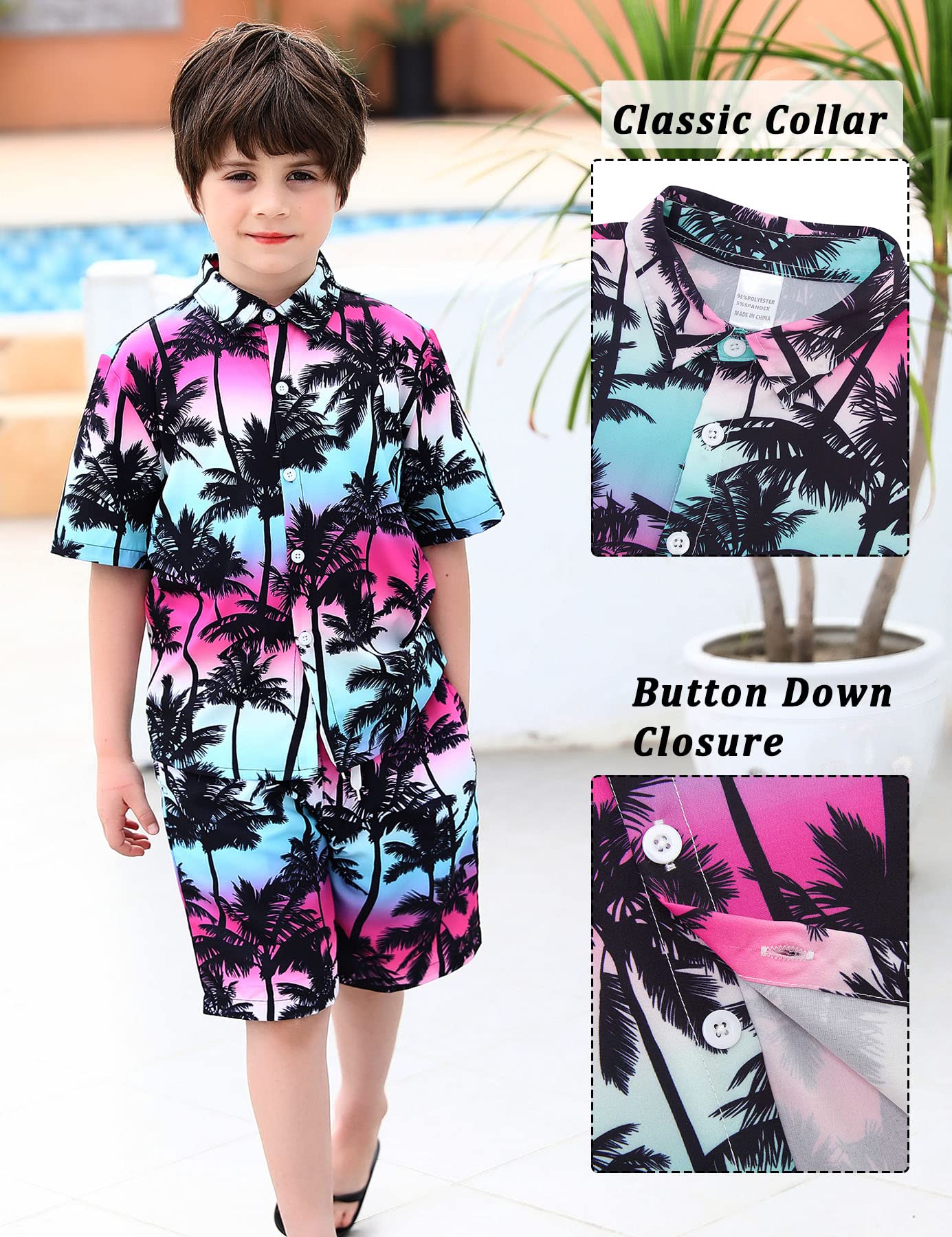 UNICOMIDEA Boys Hawaiian Shirt & Swim Trunks Set - Tropical Print 2-Piece Outfit for Kids 5-12 Years | Beach Vacation, Summer Party, Poolside Fun