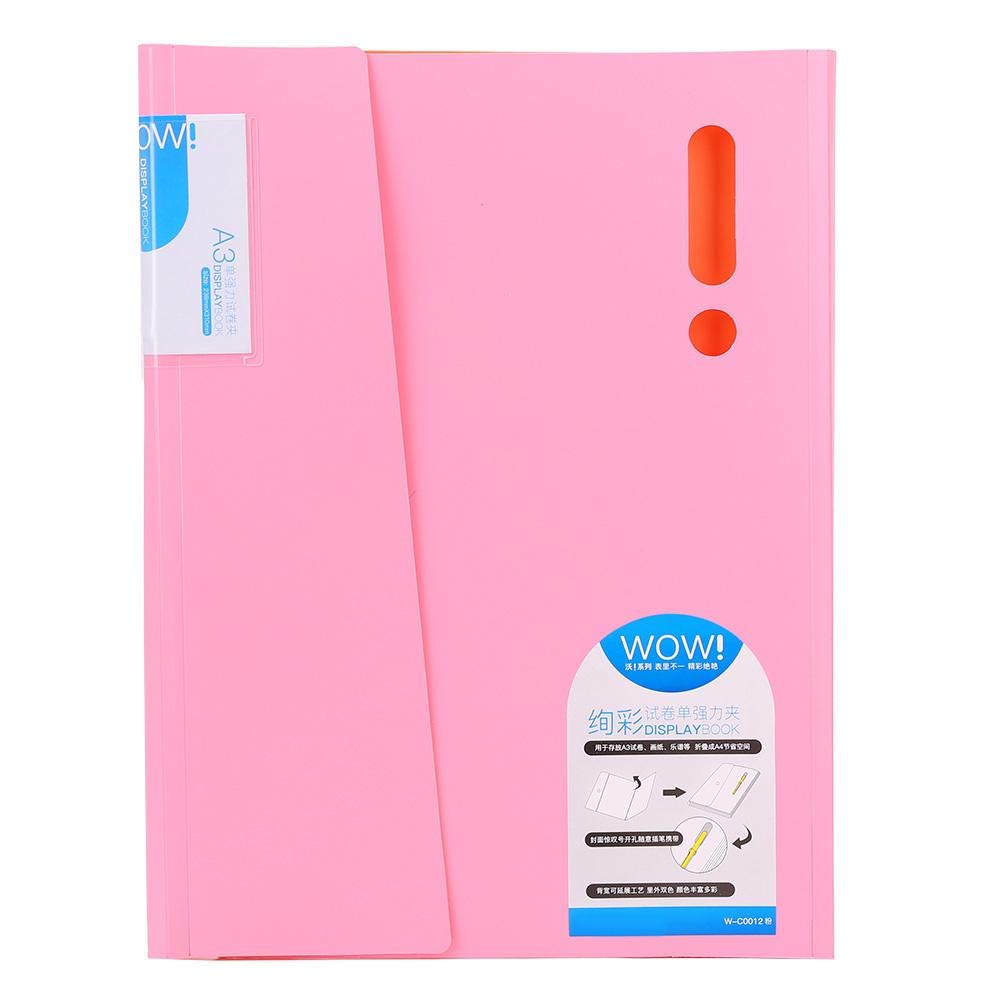 Colorful A3/A4 File Folders with Strong Clip - Document Organizer for School, Office & Home | Expandable File Jackets & Pockets | Perfect for Paper Storage, Document Management & Office Organization (Pink)