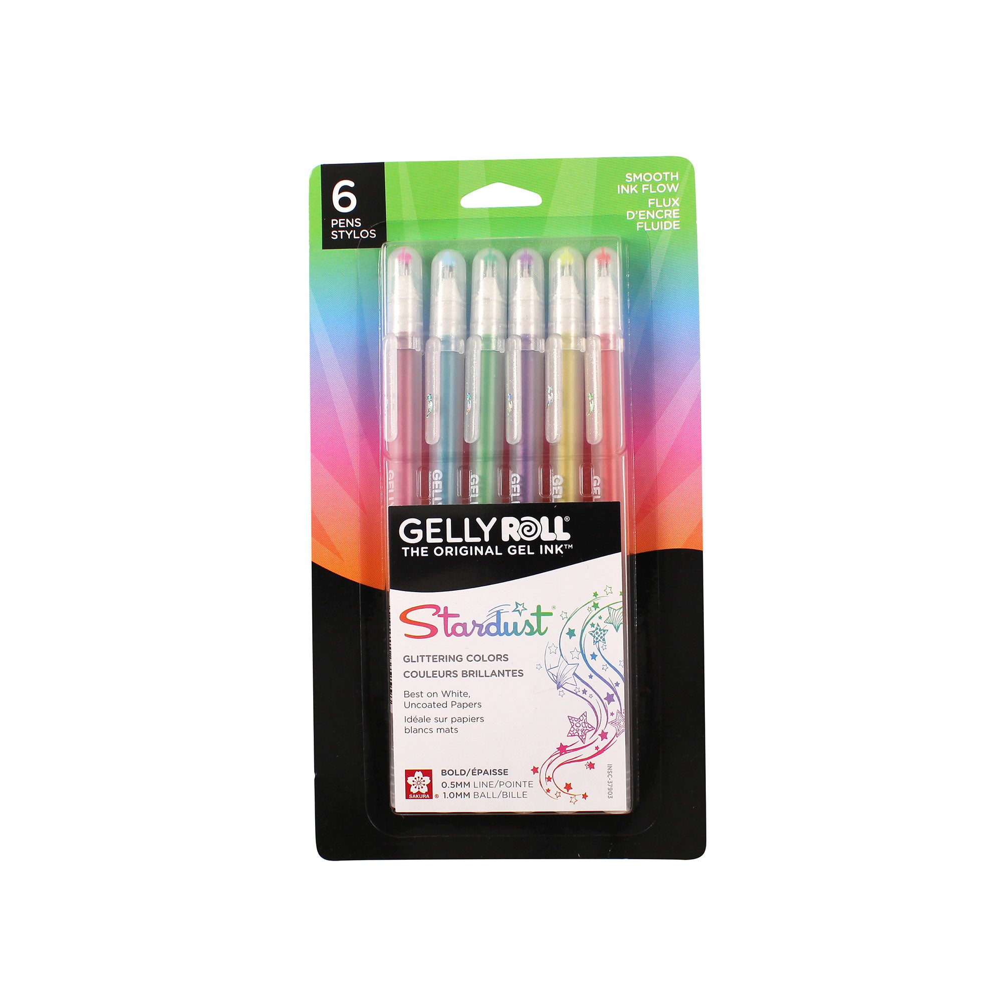 6 Pack Sakura Gelly Roll Stardust Pens - Metallic Gel Pens with Glitter Effect, Fine Point 0.8mm for Journaling, Scrapbooking, Bullet Journal & Art Projects - Galaxy Color Set