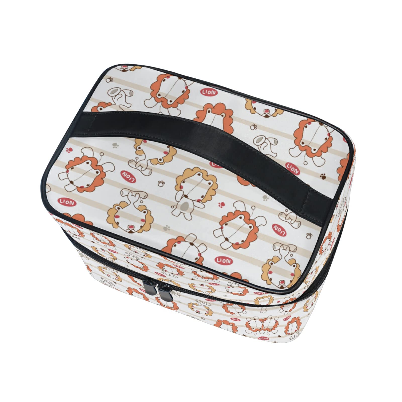 Cute Lion Stripes Cosmetic Bag - Waterproof Makeup Organizer with Zipper for Women & Girls | Perfect for Travel, Gym, and Daily Essentials Storage