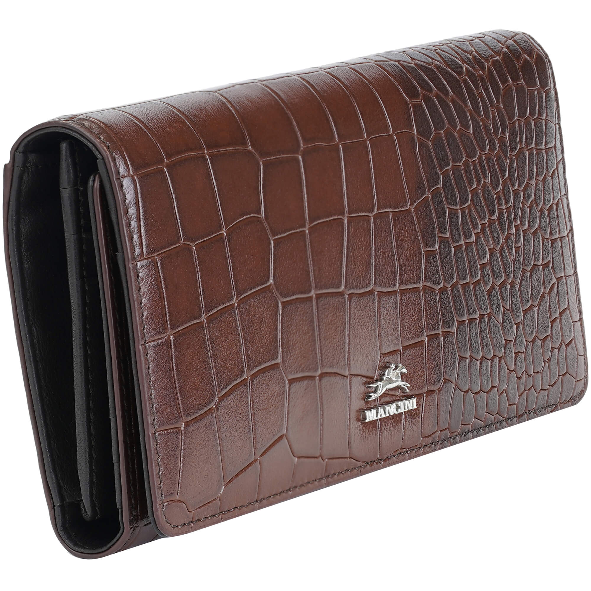 Mancini Croco2 Women's Trifold RFID Blocking Wallet - Genuine Leather Credit Card Holder for Everyday Use & Travel Security