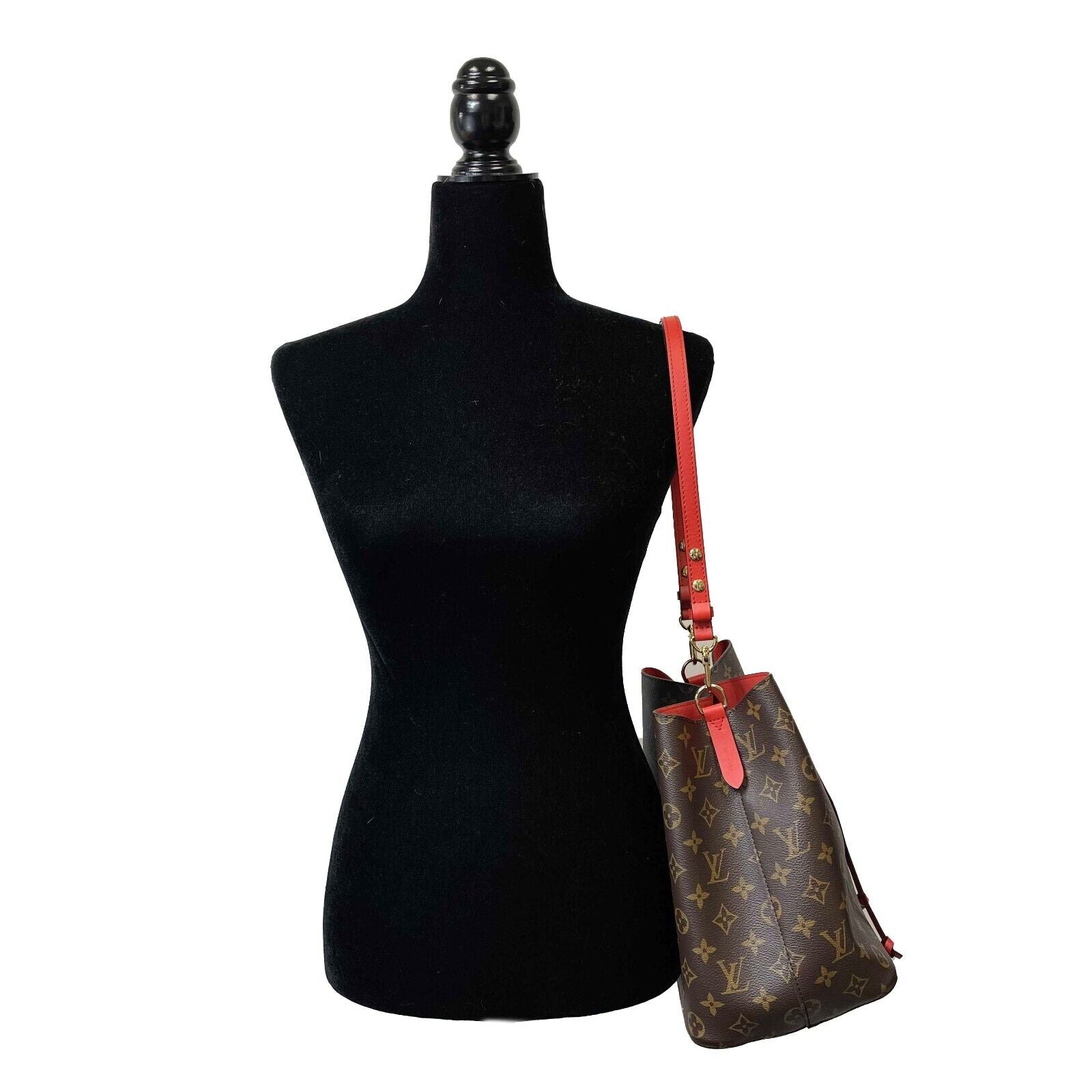 Louis Vuitton Neo Noe MM Monogram Shoulder Bag - Brown & Red Coated Canvas Crossbody Purse for Women | Perfect for Work, Travel & Everyday Luxury Fashion Accessory