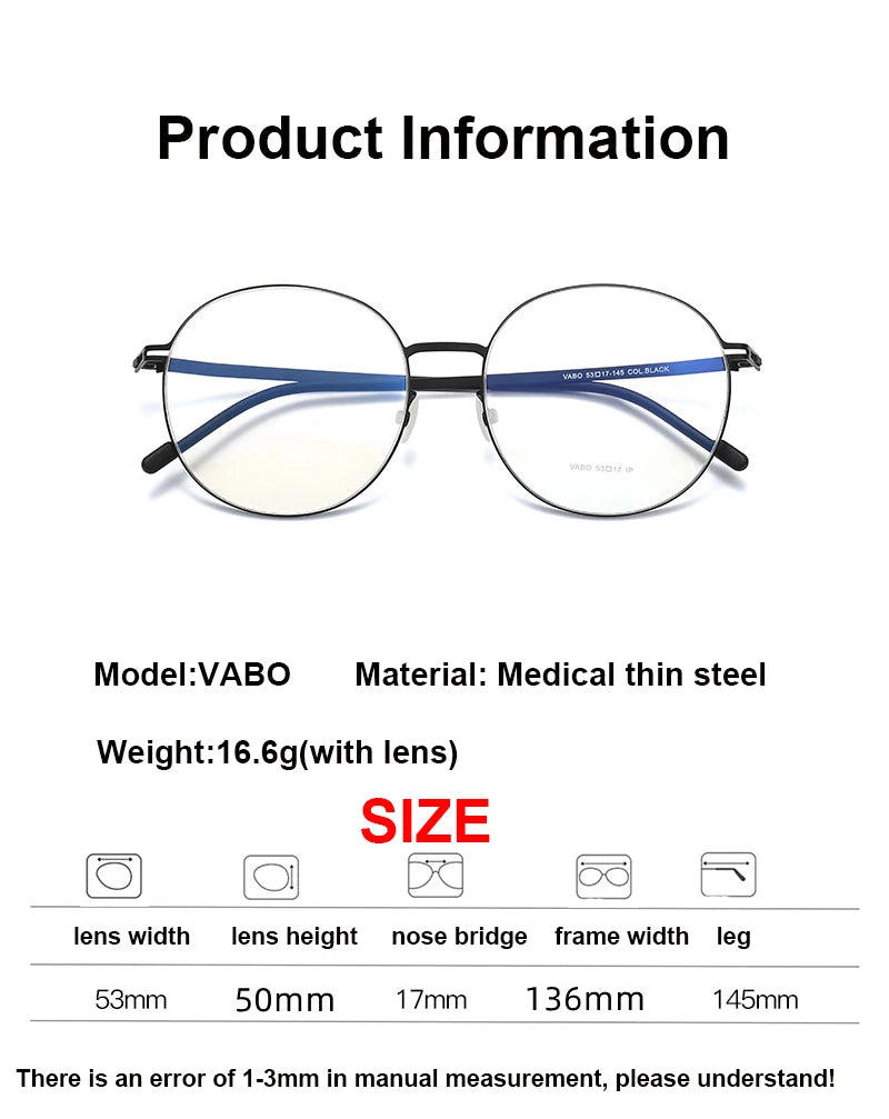 Aimee Women's Full Rim Round Screwless Stainless Steel Eyeglasses Frame 19136 - Lightweight & Durable Glasses for Work, Reading & Fashion