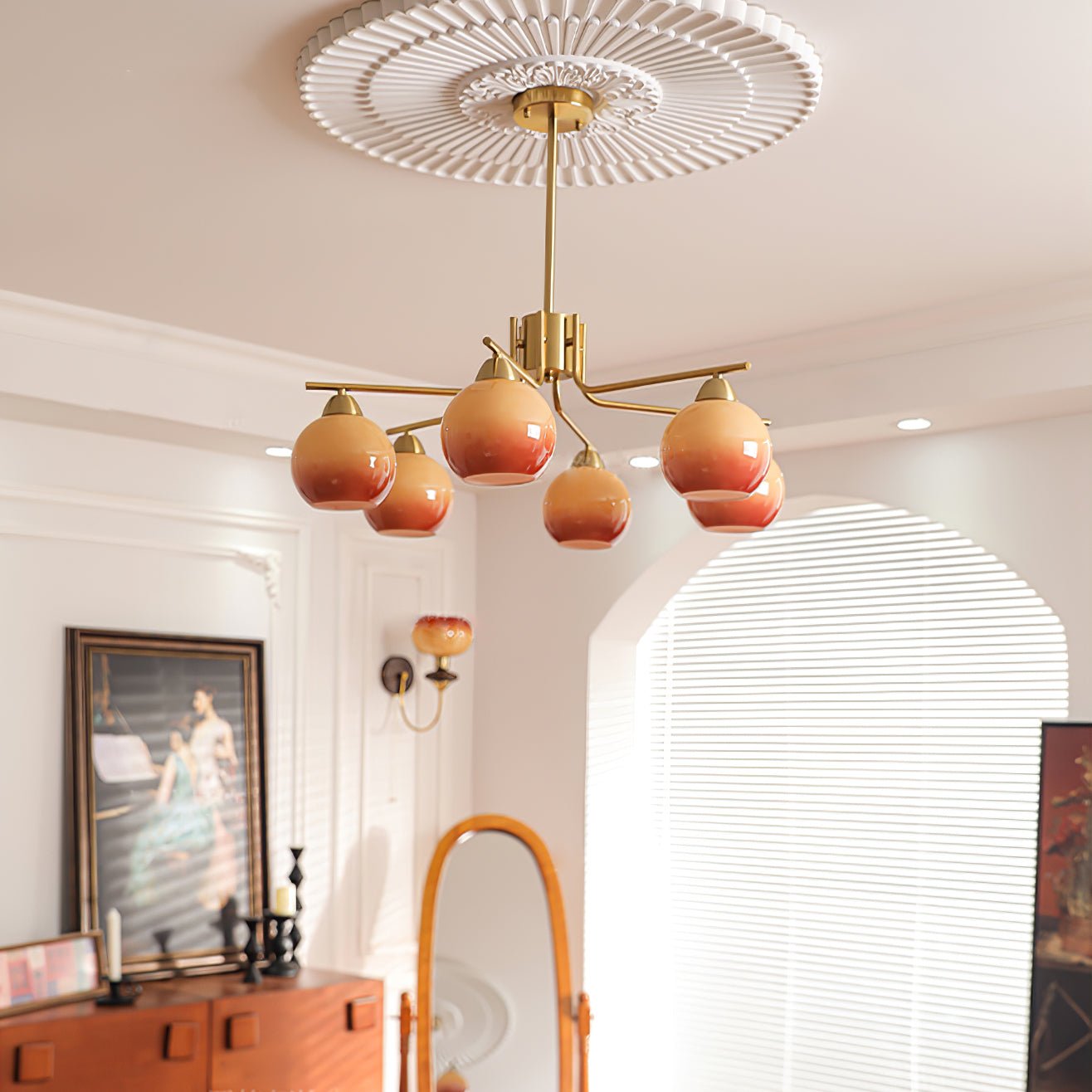 Elegant Caramel Sphere Chandelier - Modern Glass Pendant Light Fixture for Dining Room, Living Room & Bedroom Decor
