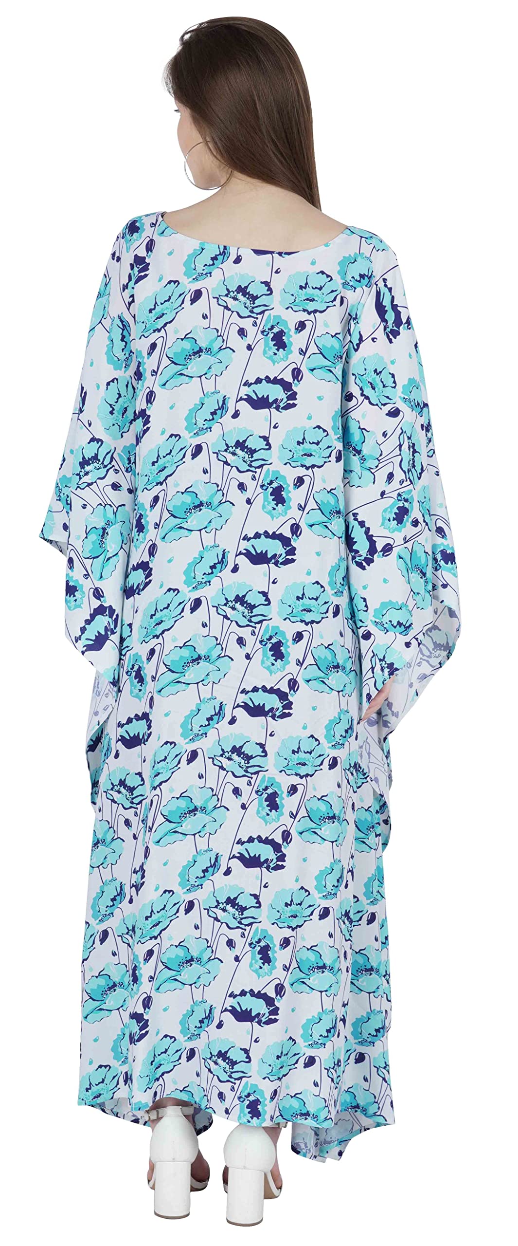 Elegant Long Kaftan Maxi Dress for Women - Flowy Kimono Sleeves Beach Cover Up, Plus Size Summer Dress for Beach Vacation, Pool Party & Boho Fashion