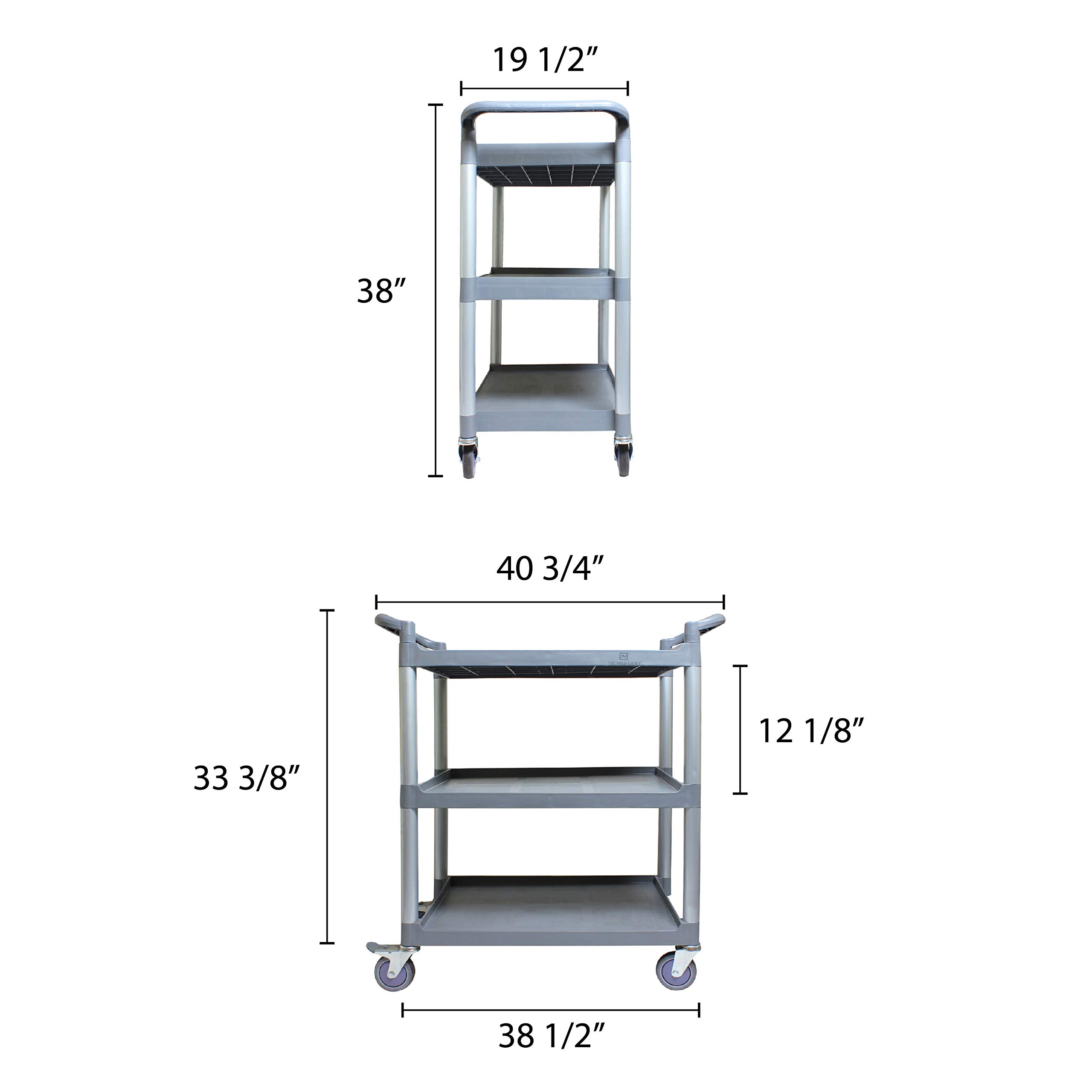 Thunder Group PLBC4019G Commercial Bus Cart - 3-Tier Gray Plastic Utility Cart with 176 lb Capacity, 40.5