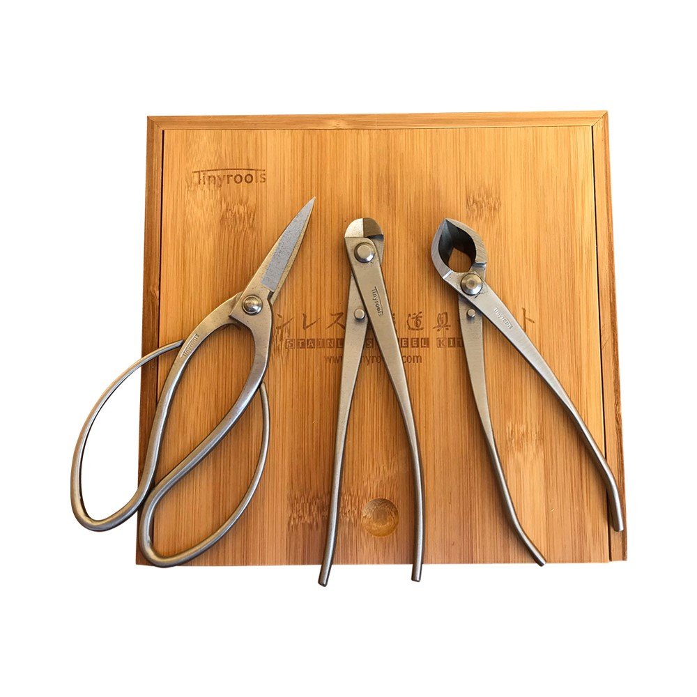 Premium Bonsai Tool Kit 3-Piece Set with Traditional Butterfly Shears, Concave Cutter & Wire Cutter | Includes Bamboo Storage Case | Perfect for Bonsai Pruning, Shaping & Maintenance | Ideal for Beginners & Professional Gardeners
