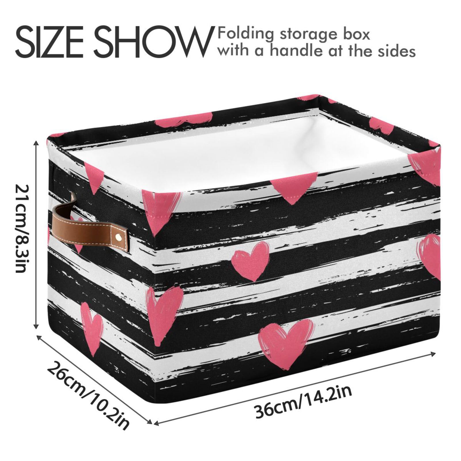 Hearts Striped Storage Basket - Foldable Canvas Fabric Organizer Bin with Handles for Home, Closet & Bedroom Organization (2-Pack) | Perfect for Toys, Blankets & Seasonal Decor Storage