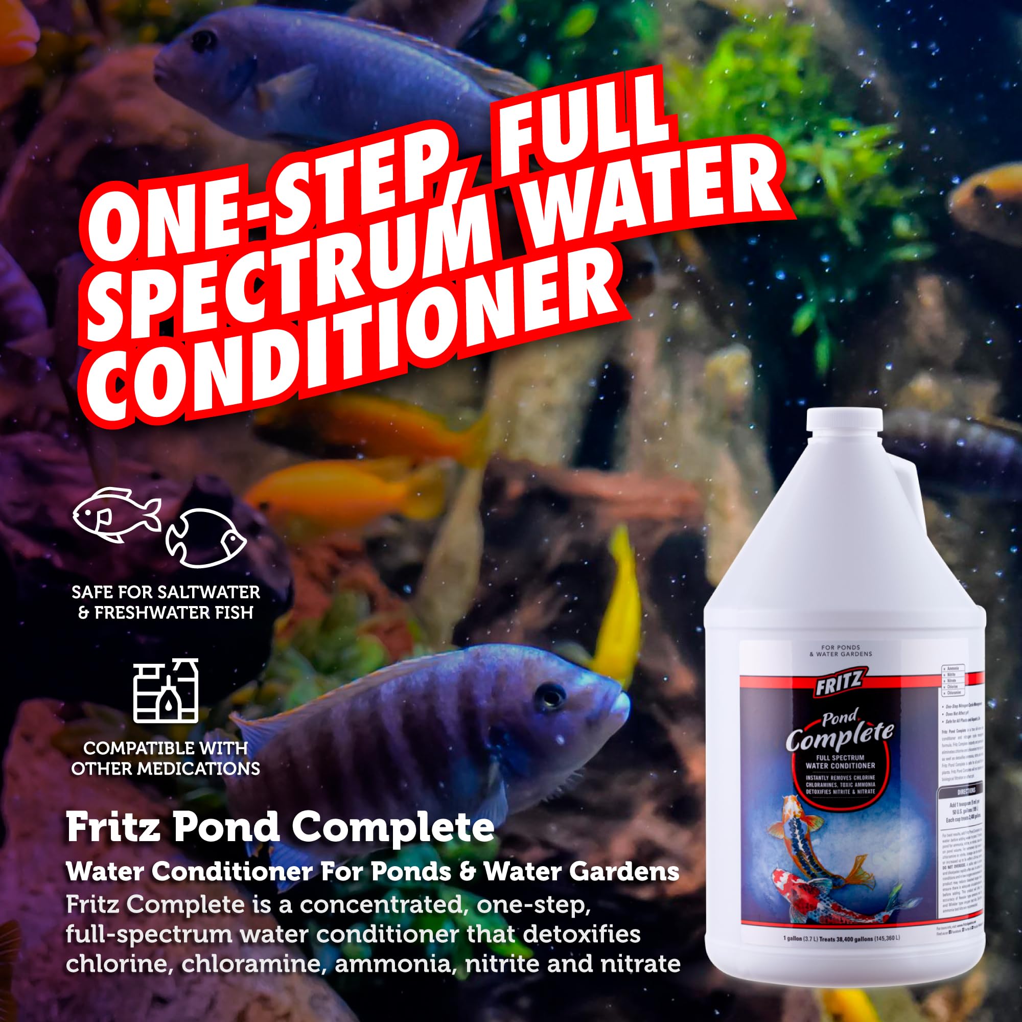 Fritz Aquatics Complete Pond Water Conditioner - 1 Gallon for Healthy Fish & Plants | Perfect for Koi Ponds, Water Gardens & Outdoor Aquariums