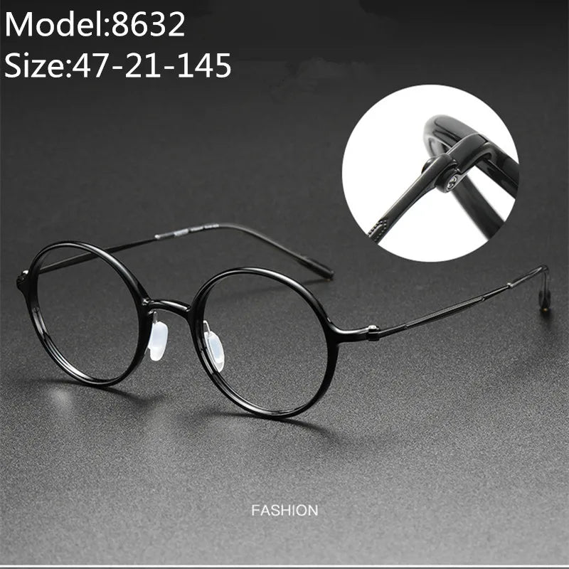 Aimee Unisex Full Rim Round Titanium Acetate Eyeglasses 8635 - Lightweight Durable Glasses for Men & Women - Perfect for Reading, Work, and Everyday Wear