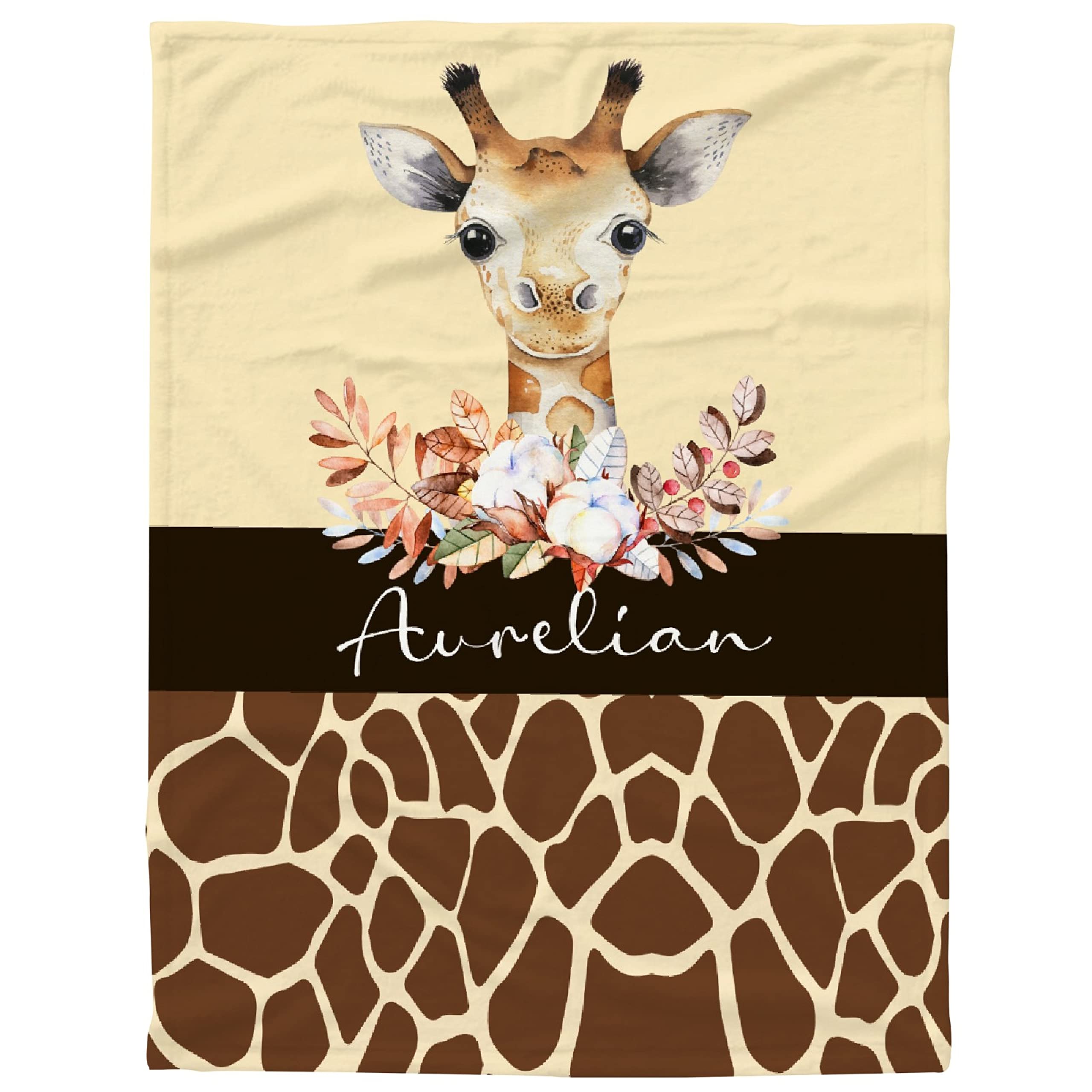 Personalized Baby Blanket with Name - Custom Giraffe & Flower Fleece Throw Blanket for Boys & Girls | Extra Large 120x90 Inch | Perfect Baby Shower, Birthday Gift for Granddaughter, Niece | Cozy Nursery & Family Cuddle Blanket