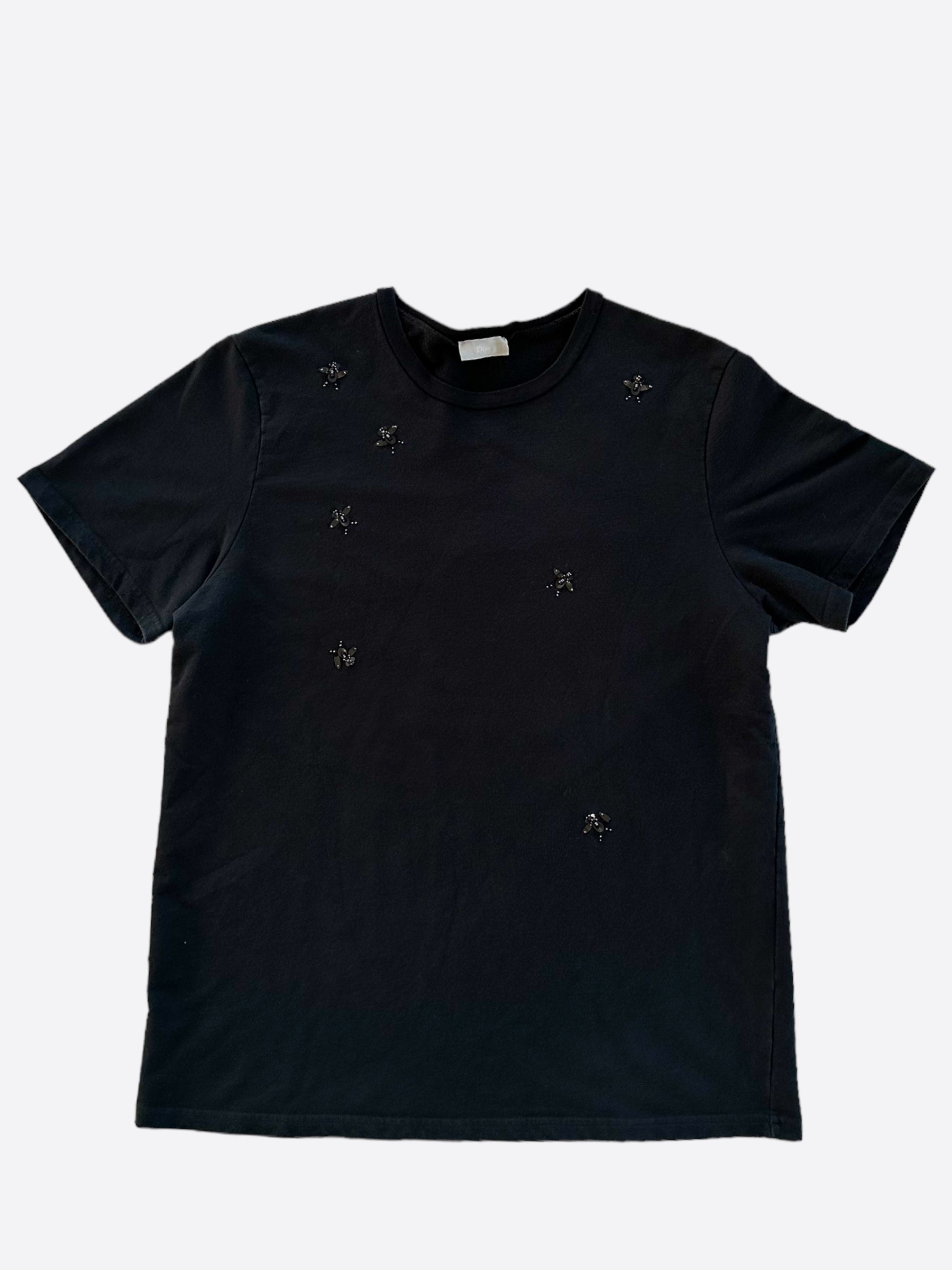 Dior Black Embroidered Bees T-Shirt for Men - Luxury Cotton Crewneck Tee with Bee Design | Perfect for Casual Wear, Date Nights & Street Style Fashion