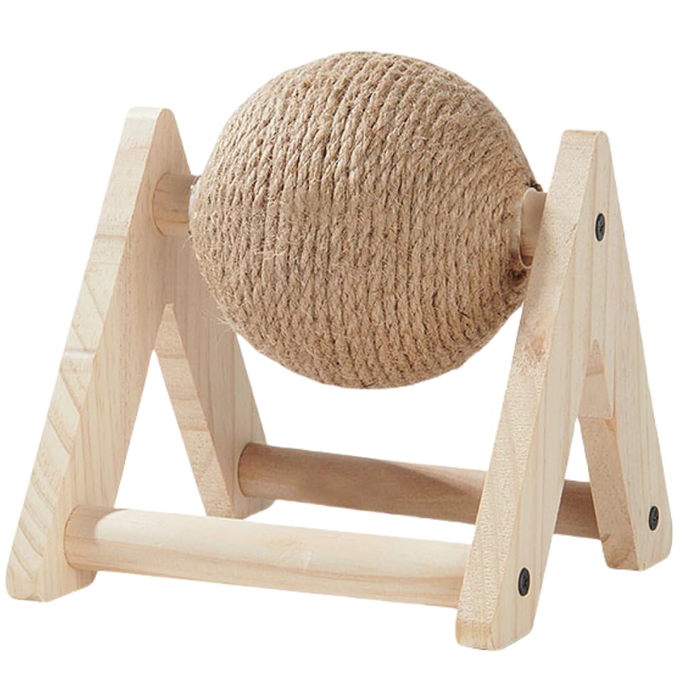 Durable Sisal Cat Scratching Ball with Stable Stand - Interactive Cat Exercise Toy for Kittens & Adult Cats | Cat Scratcher with Teaser Feather | Perfect for Indoor Play, Training & Stress Relief