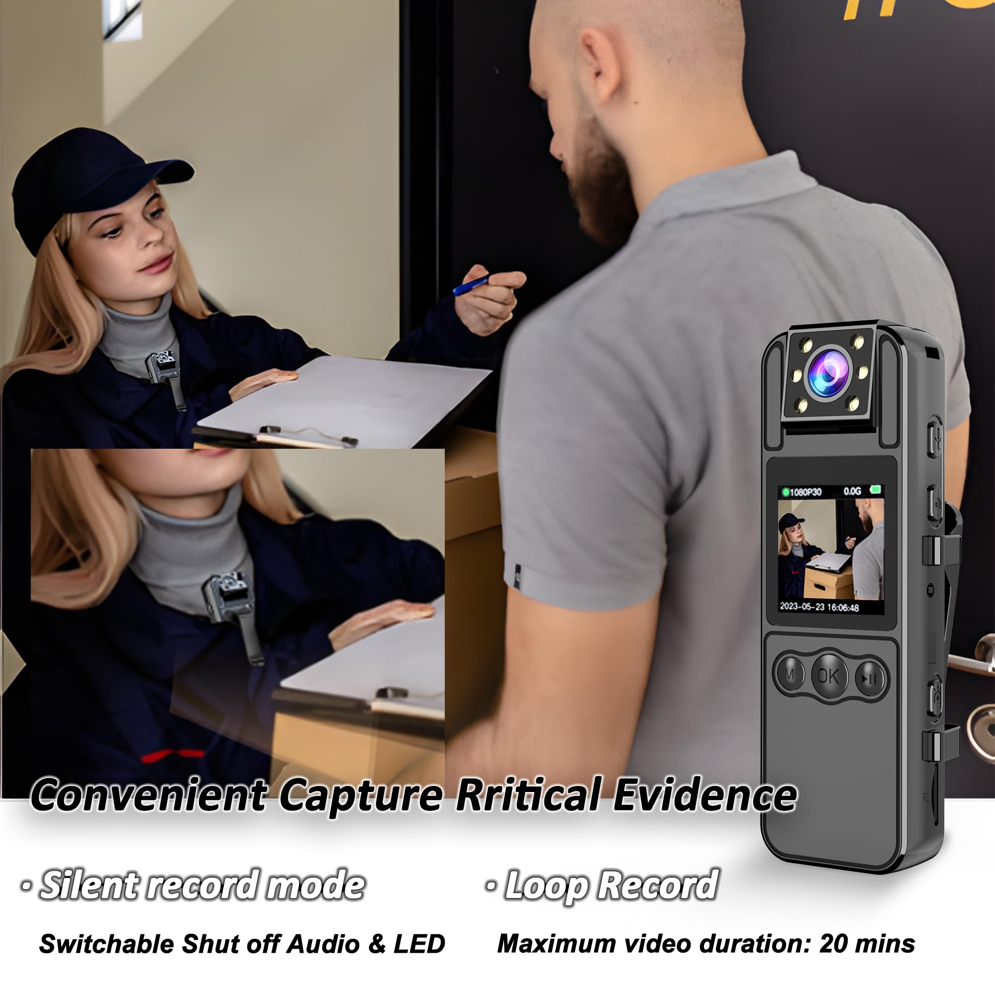 1080P HD Body Camera with Audio & Video Recording, 180° Rotating Lens, 6HR Battery, IR Night Vision, 128GB Storage - for Police, Security, Law Enforcement & Personal Safety Use