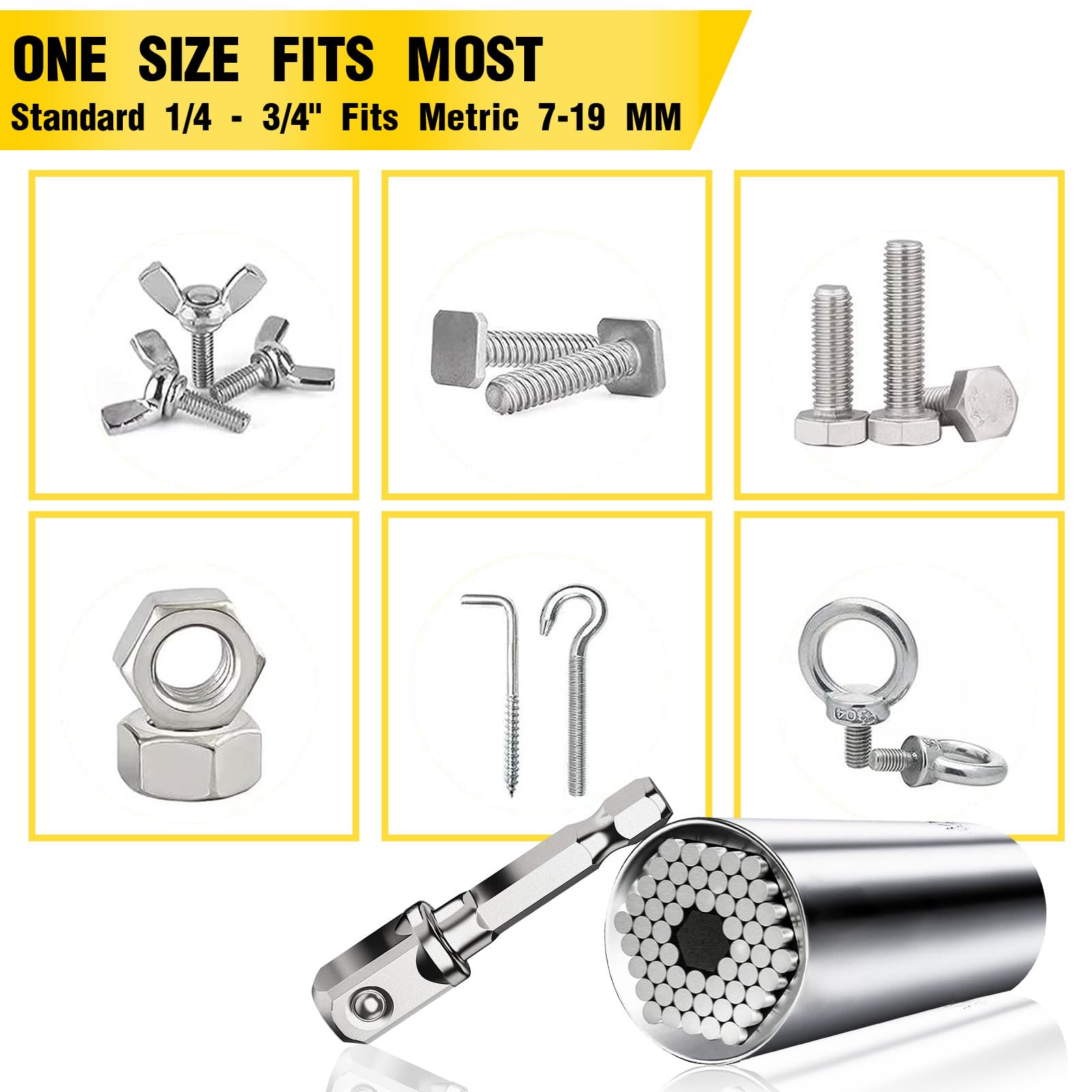 Universal Socket Wrench Set with Power Drill Adapter - Silver | 45-Piece Multi-Tool Kit for DIY, Auto Repair & Home Improvement | Perfect Gift for Men, Husband, Dad, Handyman & Boyfriend | Father's Day, Birthday & Christmas Present | Workshop, Garage & Construction Use