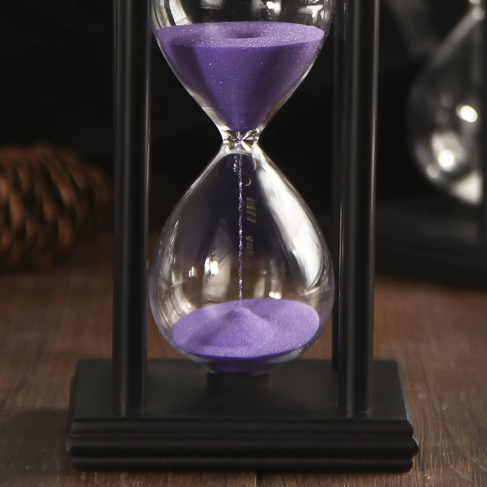 45 Minute Hourglass Sand Timer - Black Wooden Sandglass for Home, Office, Classroom, Kitchen & Restaurant Decor | Perfect for Time Management, Meditation & Stylish Living Room Accents (White Sand)